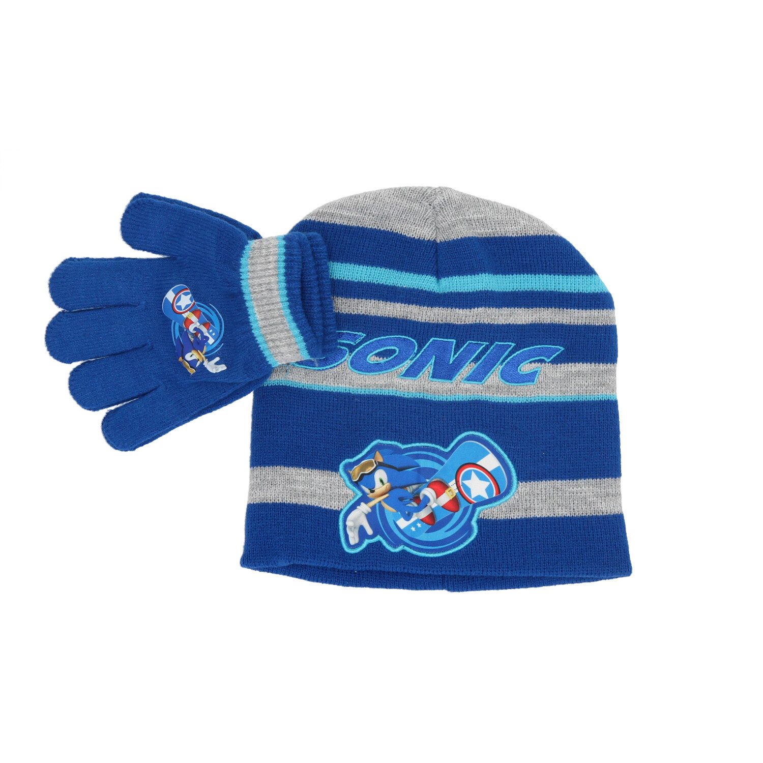 EplusM Schlupfmütze Sonic the Hedgehog Kinder 2tlg Set Wintermütze plus Handschuhe (2-St) Gr. 53/55