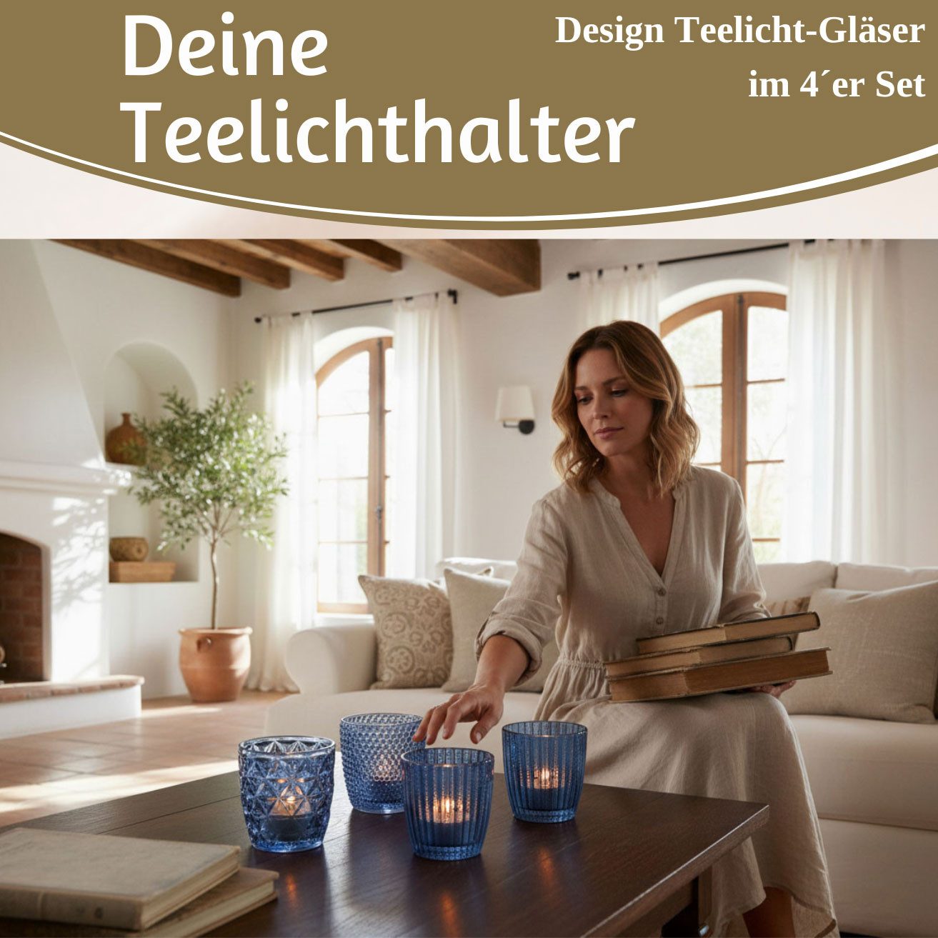 LS-LebenStil Teelichthalter 4´er Set Teelichtgläser Retro Blau 7cm Glas Windlicht (4´er Set Kristall Ornament Windlicht für Teelichter, 4 St., Halter Kerzenständer Tischdeko Kerzenhalter Gläser für Teelichter), 7x7cm, 4´er Set Kristall Ornament Windlicht für Teelichter