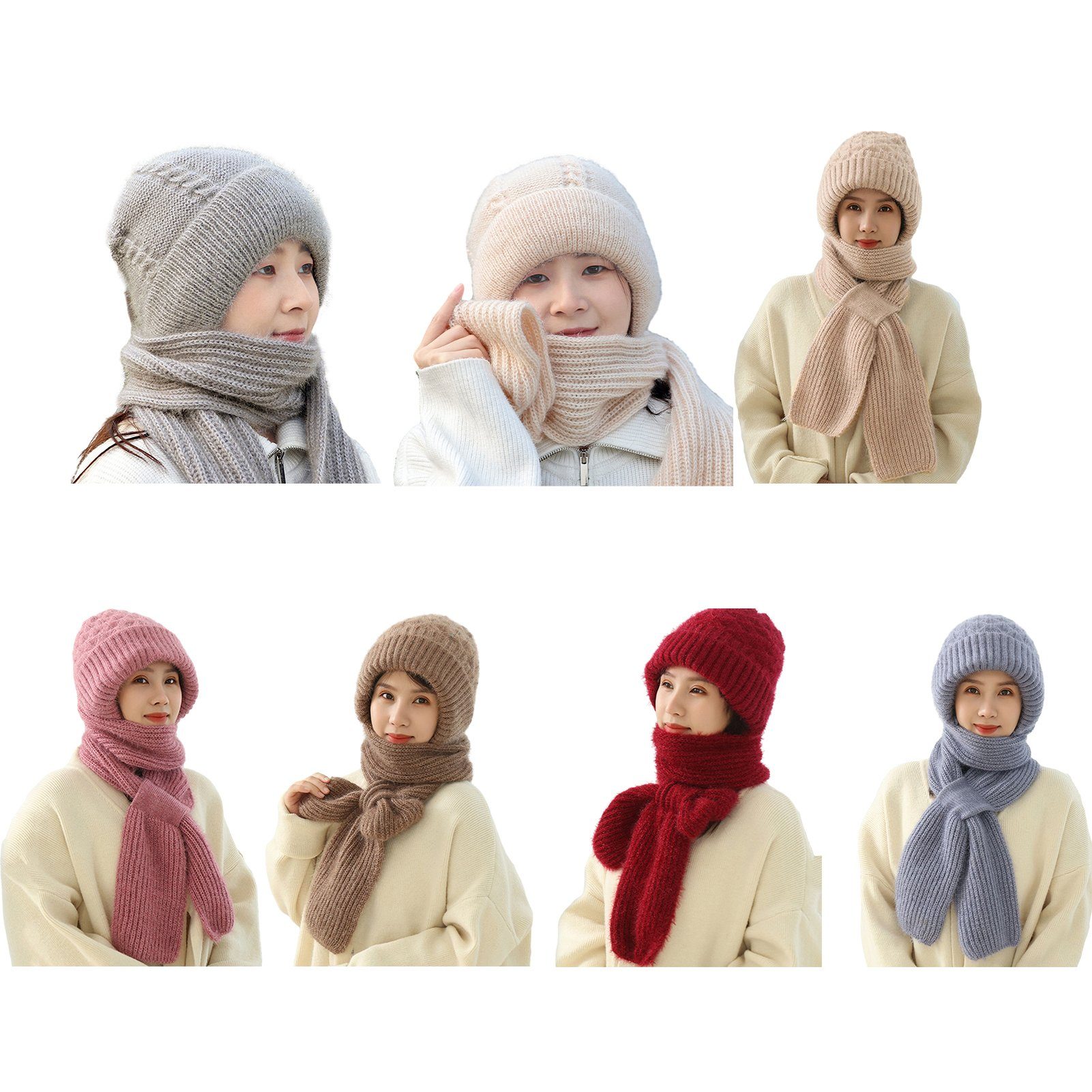 Schal Beige Dicke Winter-Strickmütze und warme Modische, (Plus Ohrenschutzmütze, Rutaqian für Mütze Integrierter Ohrenschutz Samt Warme Strickmütze Winddichte Frauen)