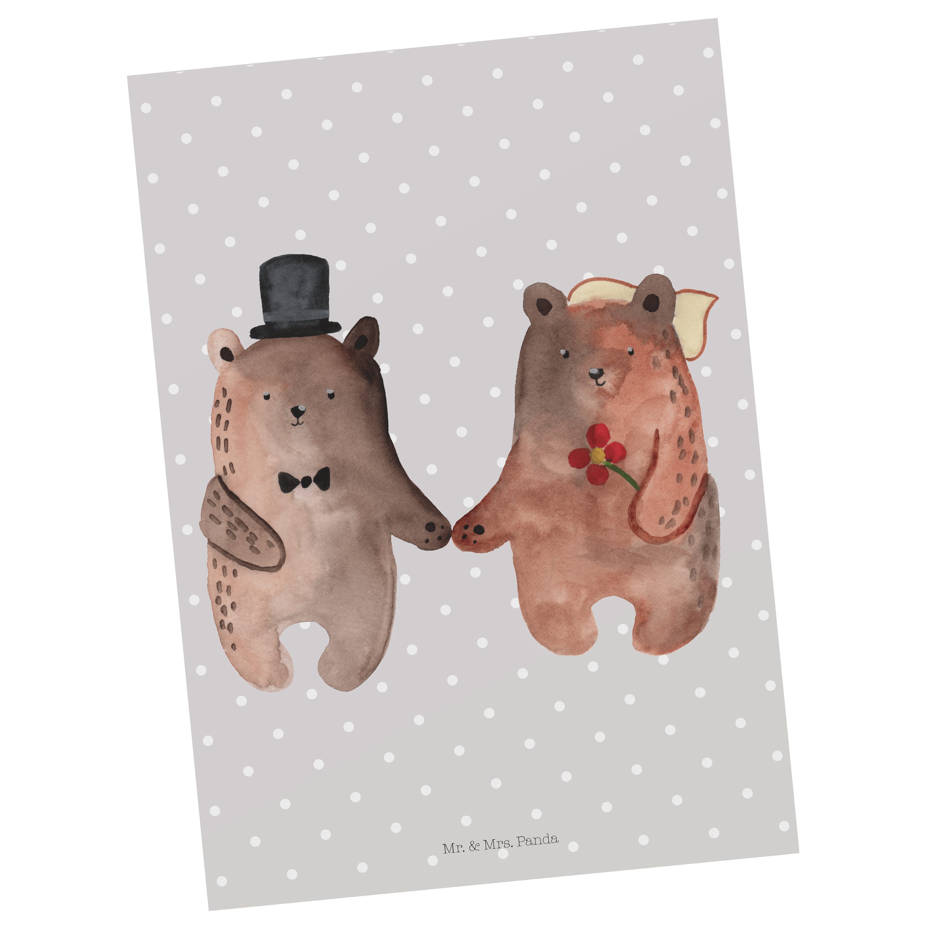 Mr. & Mrs. Panda Postkarte Bär Heirat - Grau Pastell - Geschenk, Geburtstagskarte, Teddy, Teddyb