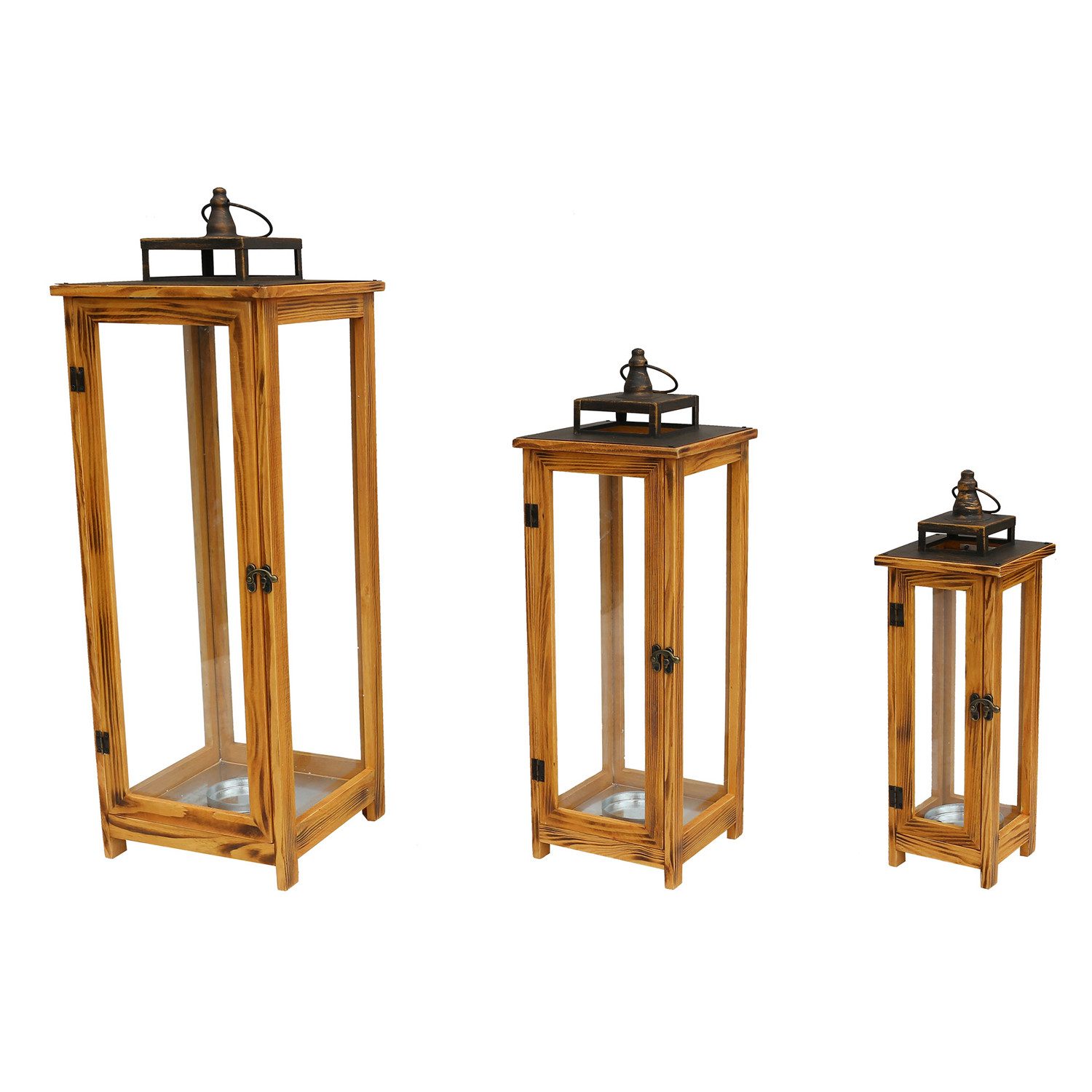 Mojawo Laterne 3er XXL Design Holz-Laternen-Set Windlicht Gartenlaterne Ede günstig online kaufen