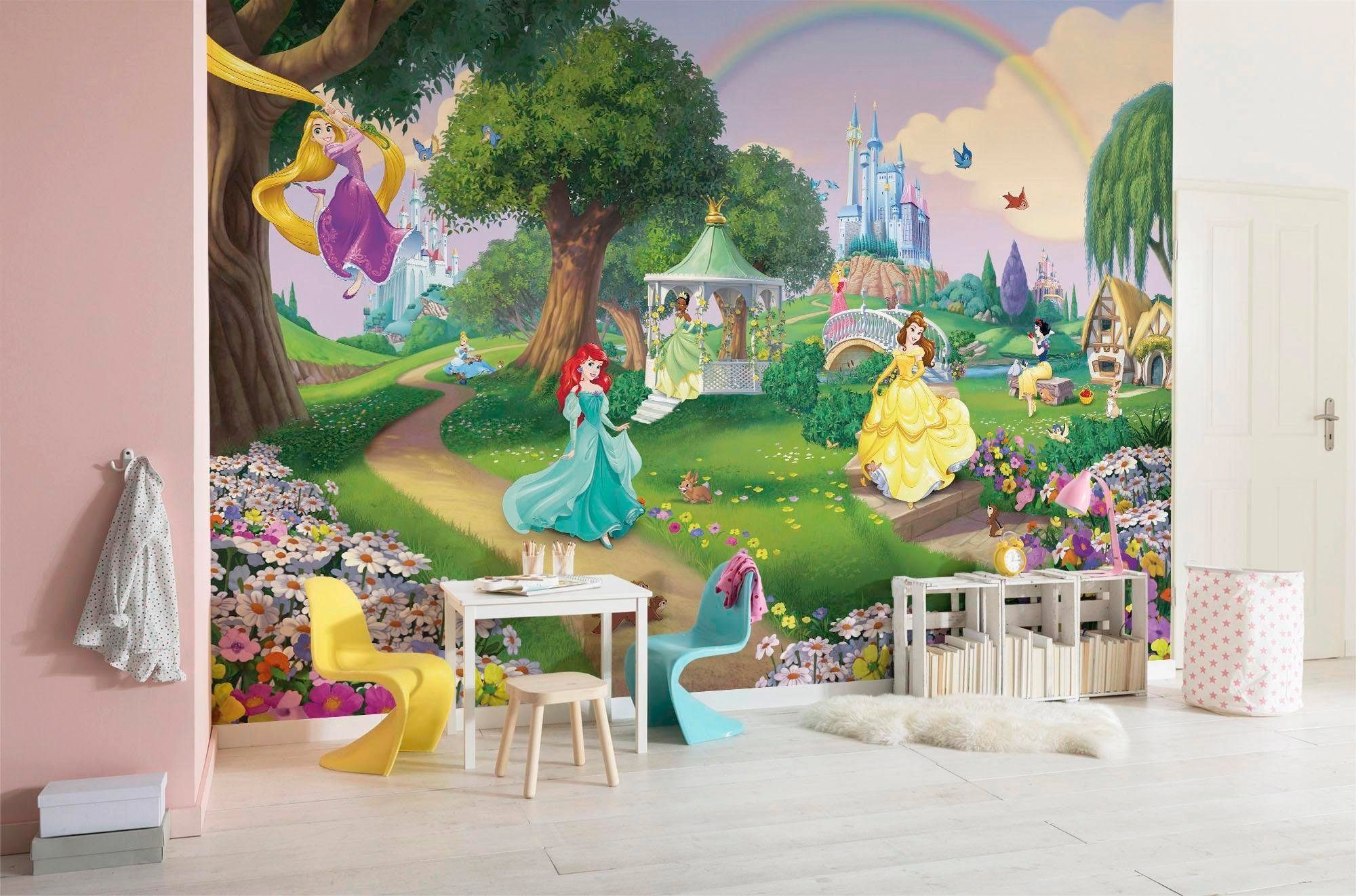 Komar Fototapete Disney Princess Rainbow, 368x254 cm (Breite x Höhe),  inklusive Kleister, Deutsches Spezial-Fototapetenpapier, geruchsfrei, glatt  und