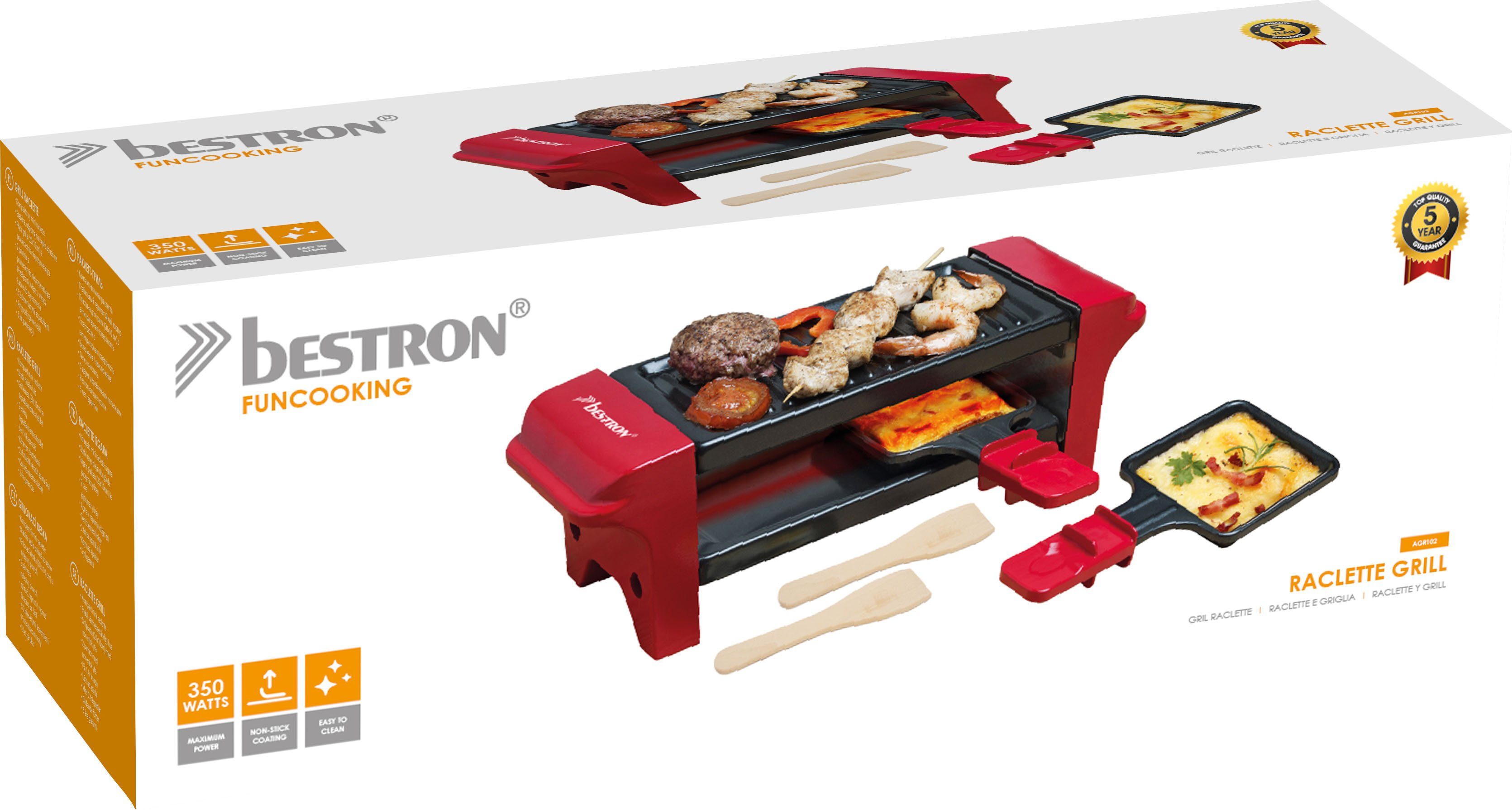 bestron Raclette AGR102, 2 W, 350 Antihaftbeschichtung Raclettepfännchen