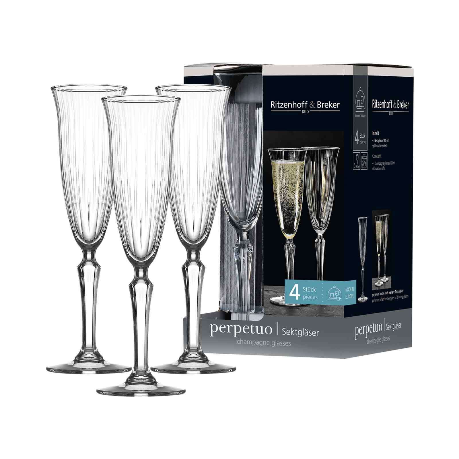 Ritzenhoff & Breker Sektglas Perpetuo Sektgläser 190 ml 4er Set, 4-tlg., Glas