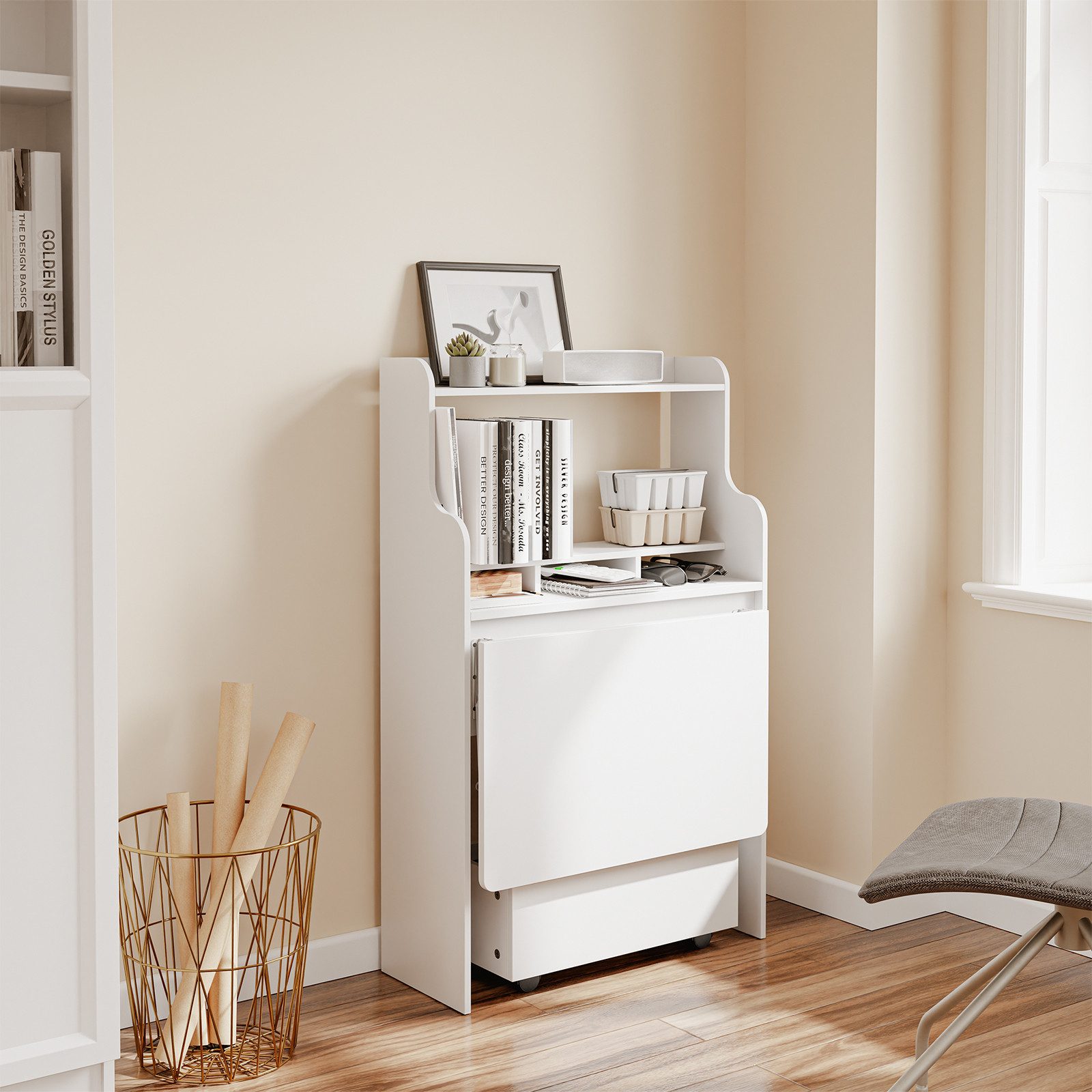 SoBuy Schreibtisch FWT105, Klappschreibtisch mit Regal, mit Regalböden, Computertisch Klapptisch Arbeitstisch für Homeoffice