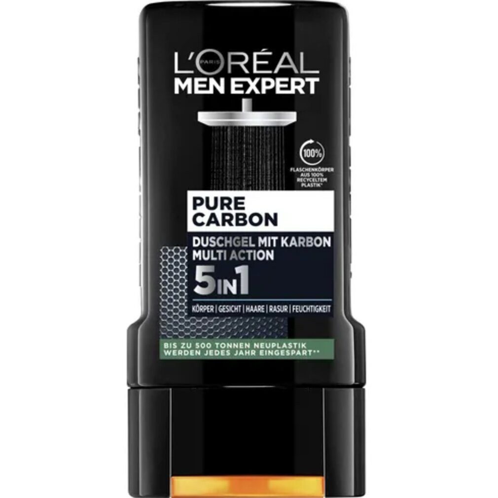 L'Oreal Deutschland Duschgel LOréal Duschgel Pure Carbon mit Karbon, Multi Action 5in1, 250 ml