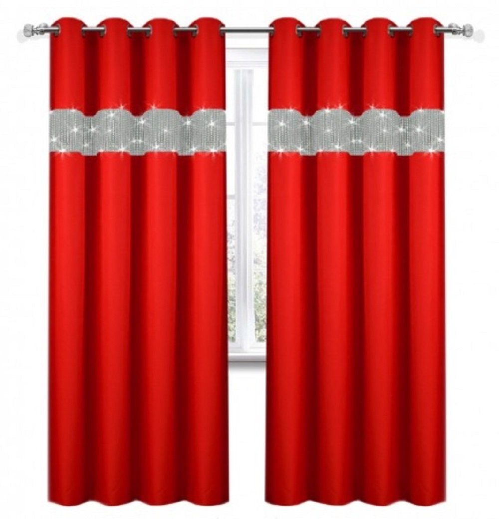 Vorhang Fertiggardinen Vorhänge Ösen Zirkonia 140x250cm (2Stück), Flying, Ösen Rot