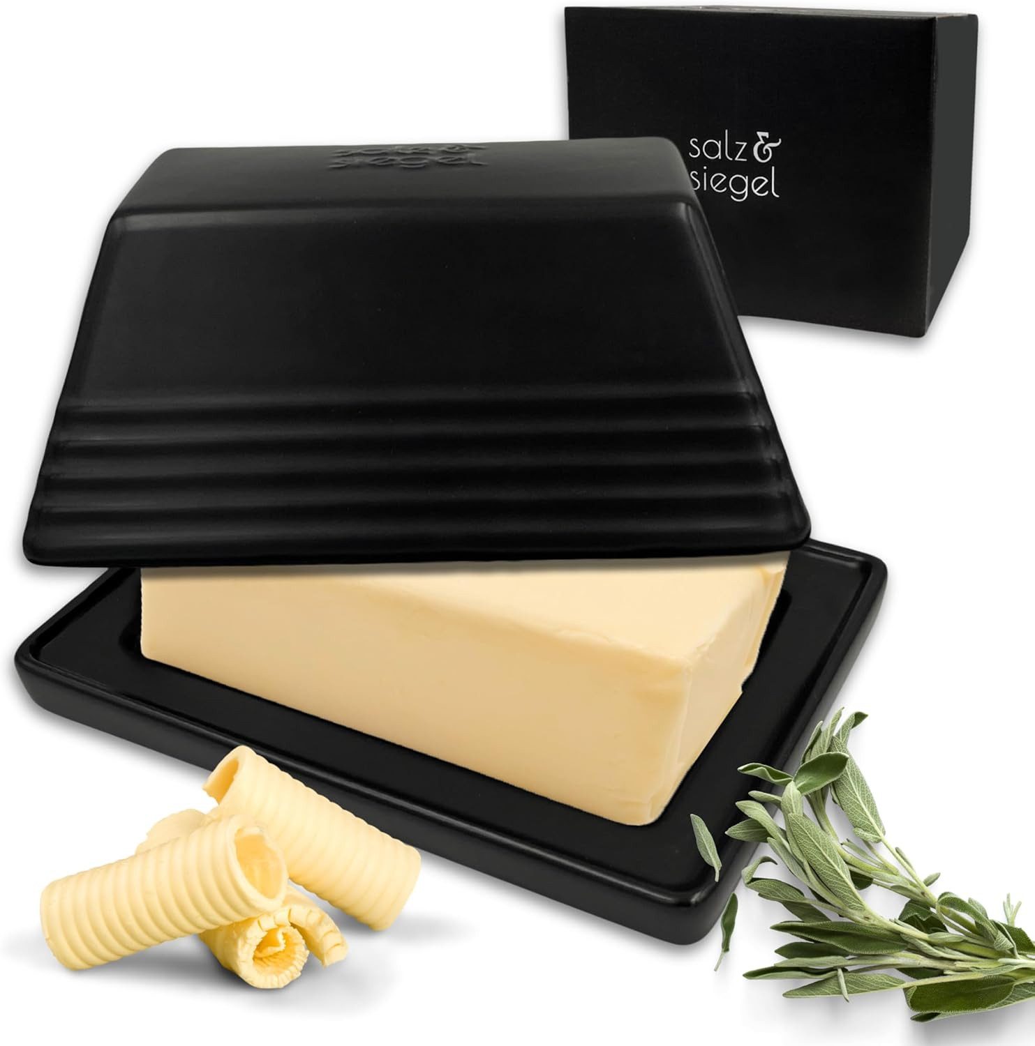 Rungassi Butterdose salz & siegel Butterdose Keramik für 200g Butter Premium Butterglocke