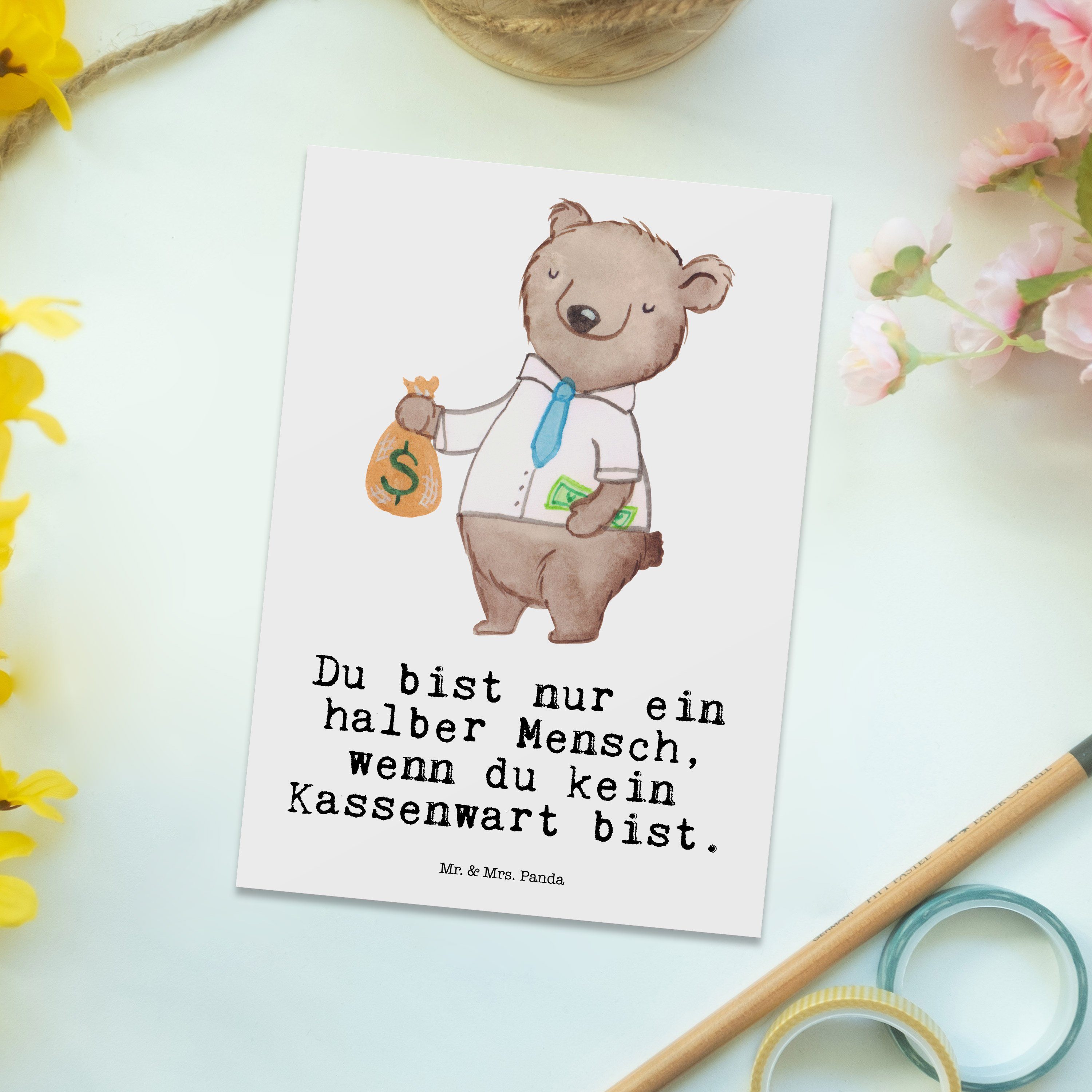 Mr. & Mrs. Panda - Herz - K Ausbildung, Kassenwart Karte, Weiß Geschenk, mit Kollegin, Postkarte