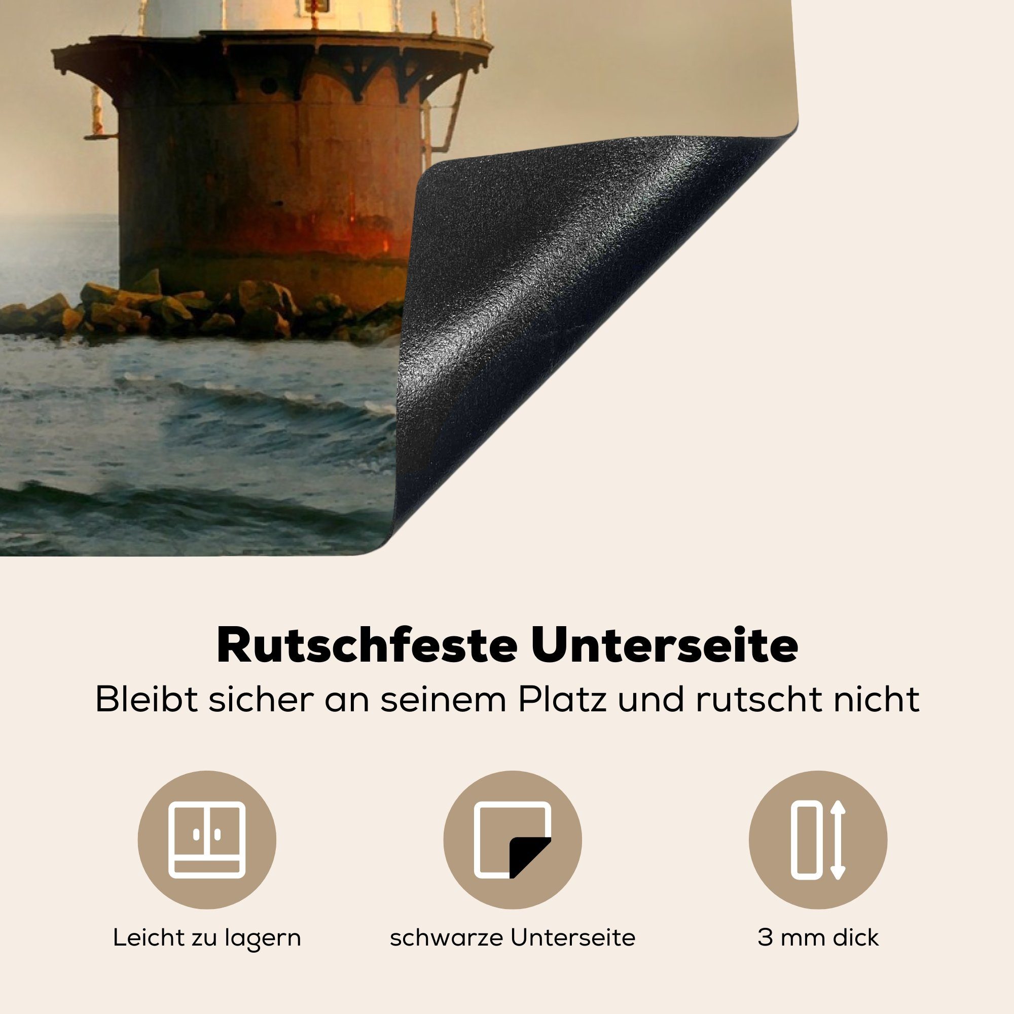 81x52 für MuchoWow cm, küche, Ceranfeldabdeckung Herdblende-/Abdeckplatte Induktionskochfeld tlg), (1 in Connecticut, Leuchtturm die Schutz Vinyl,