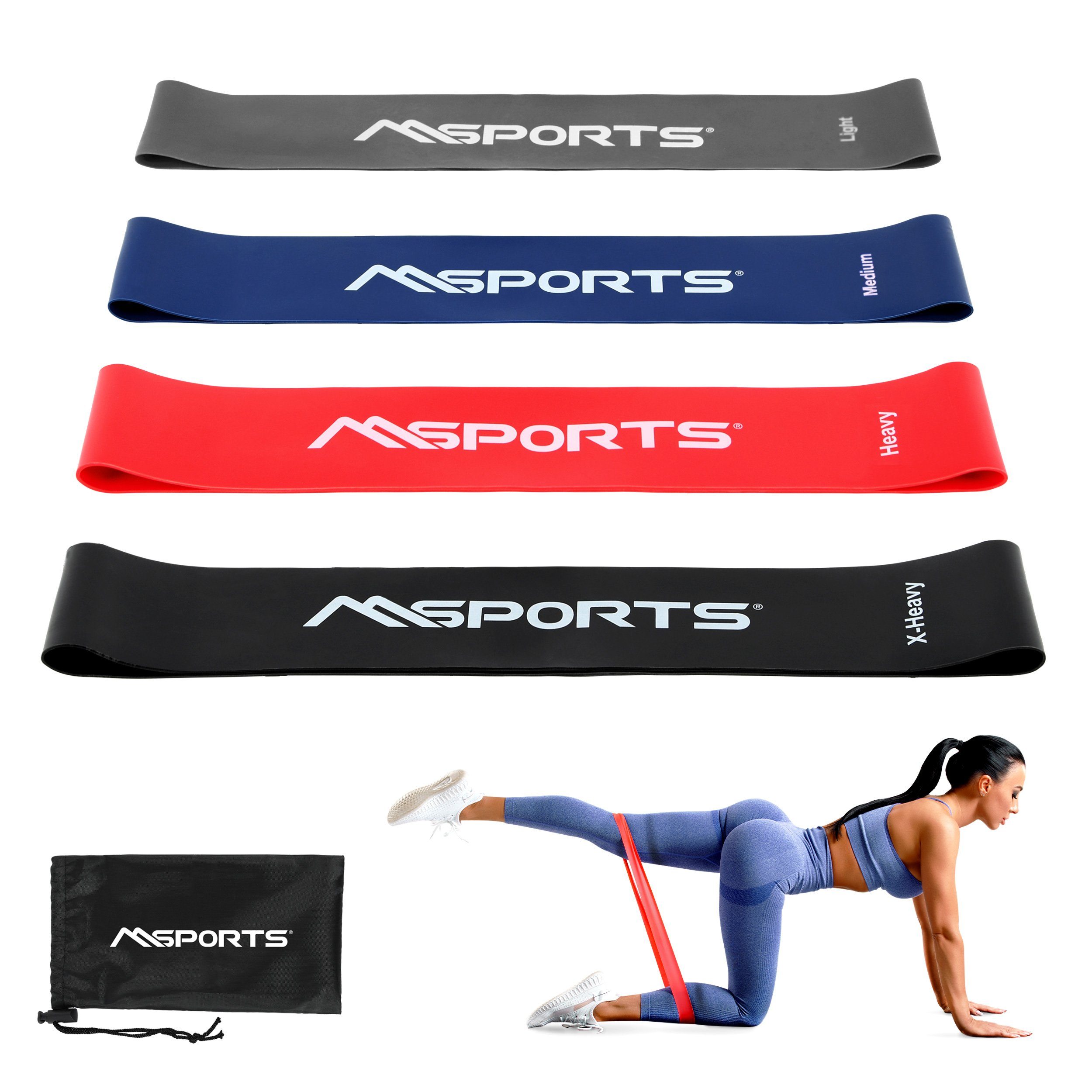 MSports® Fitnessband - verschiedenen Expander in Gymnastikband Trainingsband 4er Stärken Widerstand-Bänder Set