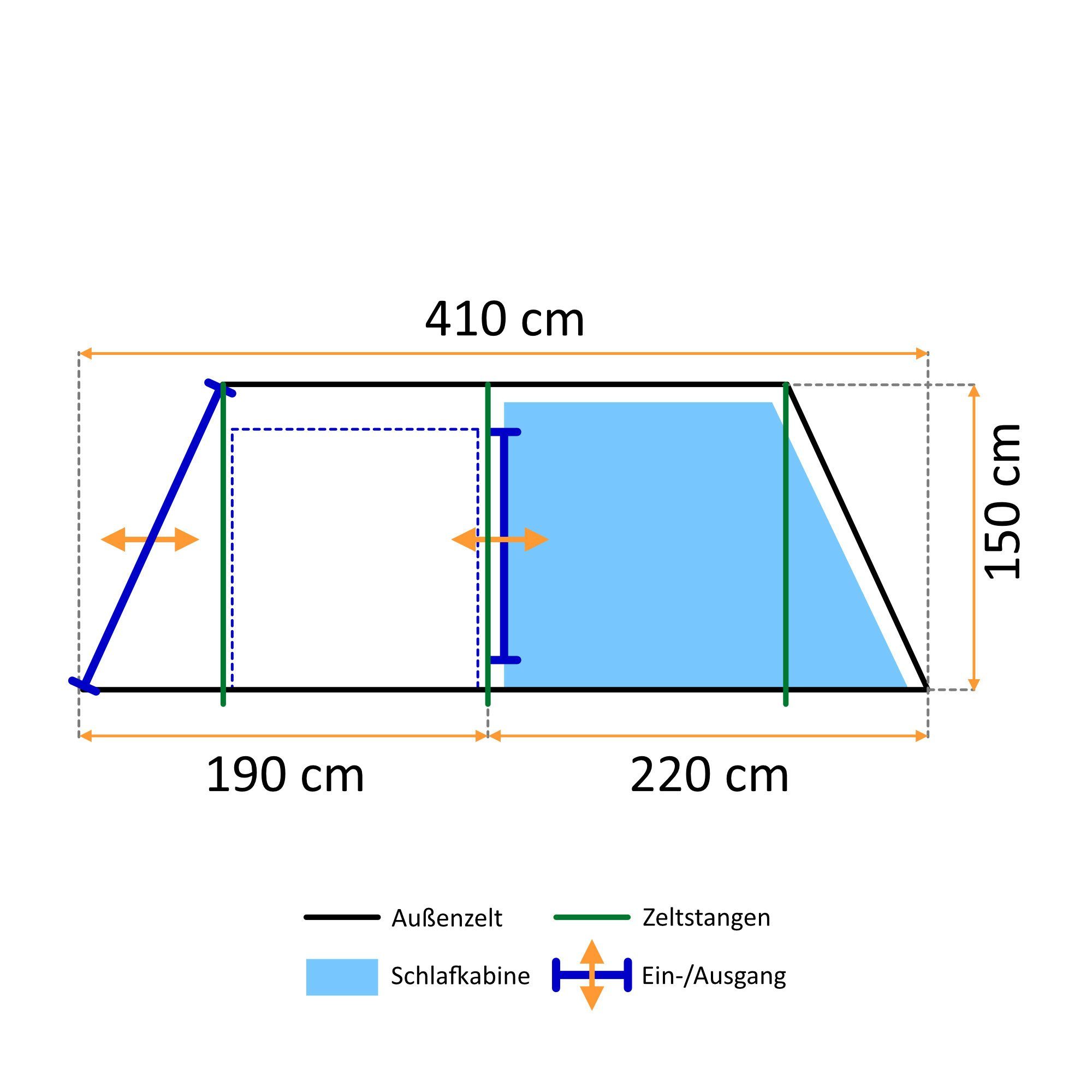 CampFeuer Tunnelzelt Zelt Super+ für 4 Personen, Sand / Schwarz, XXL Tunnelzelt, Personen: 4