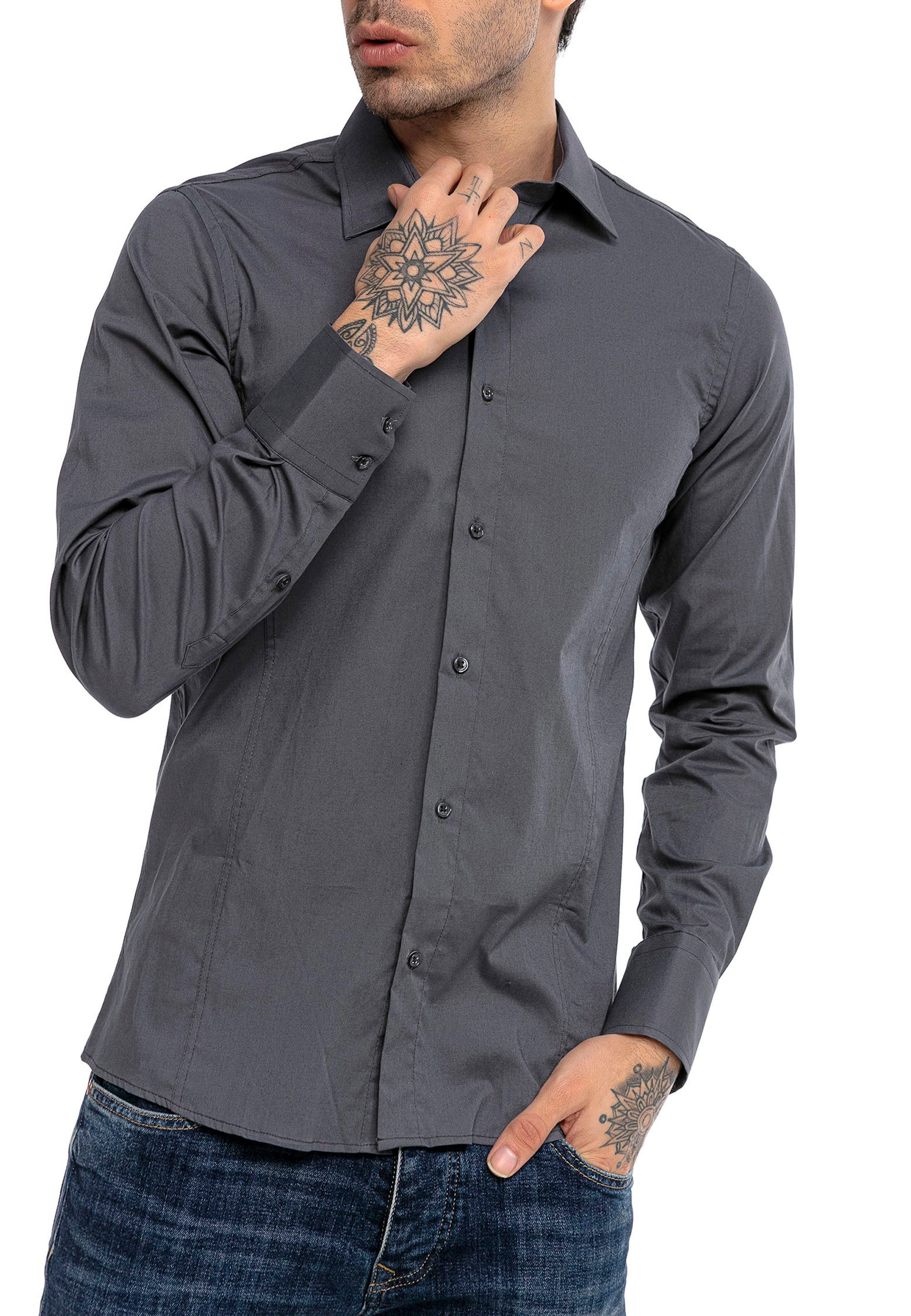 RedBridge Langarmhemd mit Kentkragen Knopfleiste und Stretchkomfort günstig online kaufen