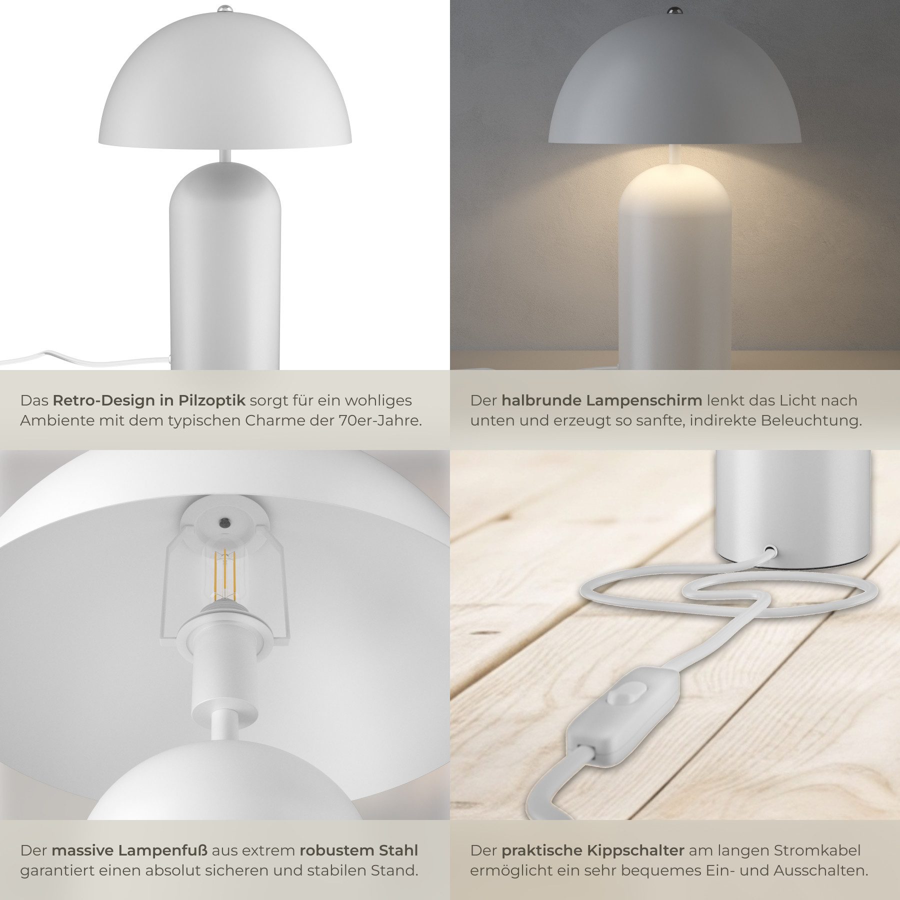 tectake Schreibtischlampe Retro-Tischlampe aus beschichtetem Stahl, indirektes Licht, 25 x 37, Stabil, nicht relevant, Kippschalter am Kabel, stabiler Lampenfuß – Bild 4 von 5