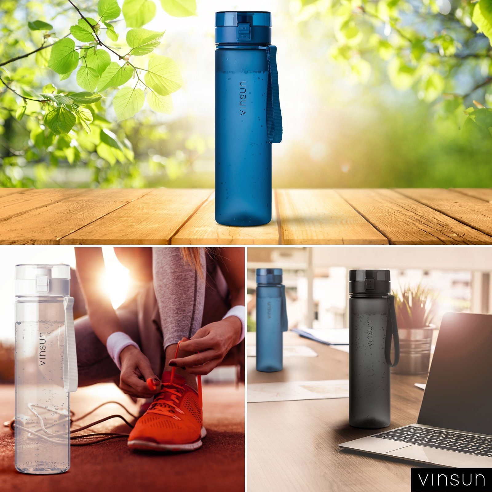 Kohlensäure, Kohlensäure und BPA geeignet, auslaufsicher 1L, frei, Geruchs- Dunkel - Geschmacksneutral, Vinsun auslaufsicher Trinkflasche Trinkflasche Blau,