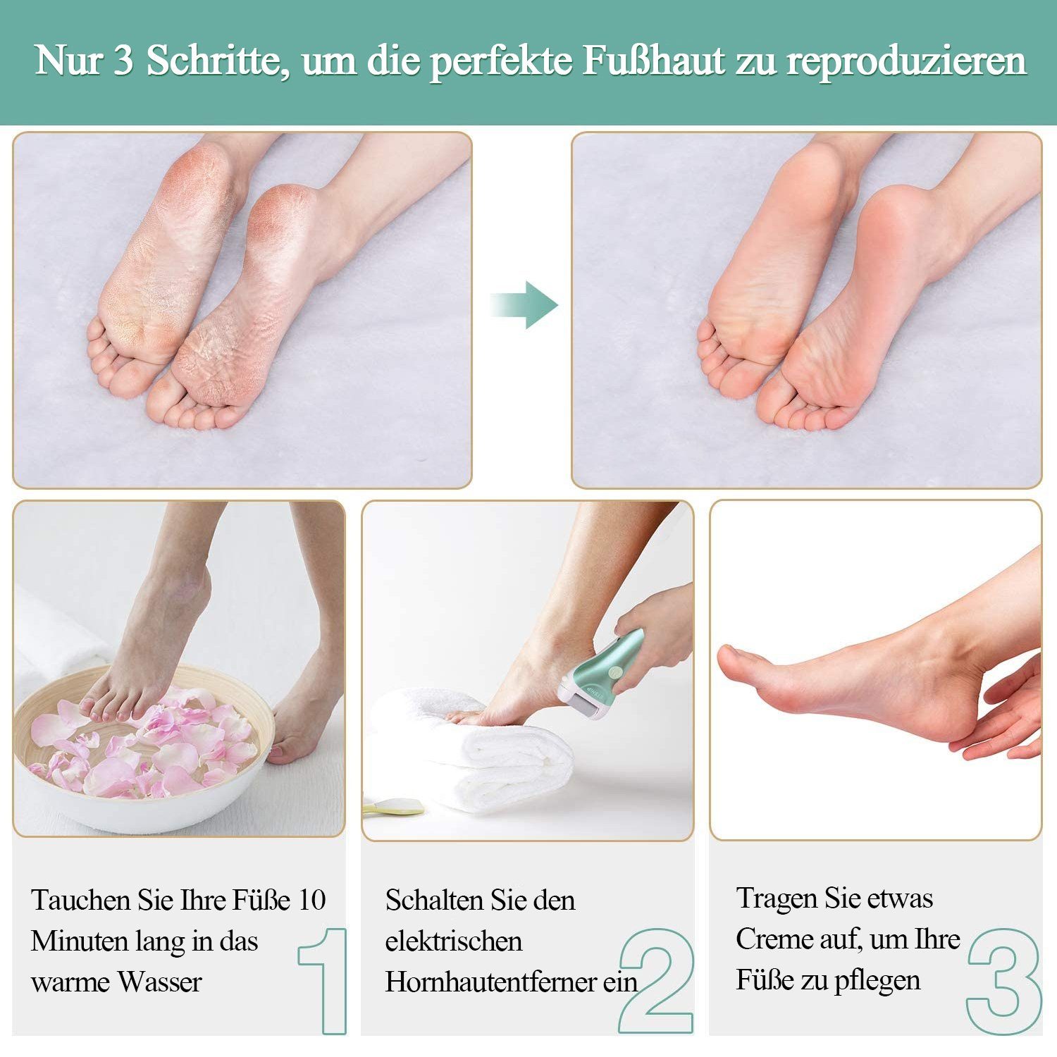 zggzerg Polierfeile Set Fußfeile Fußpflege Elektrisch Wiederaufladbarer, Pediküre