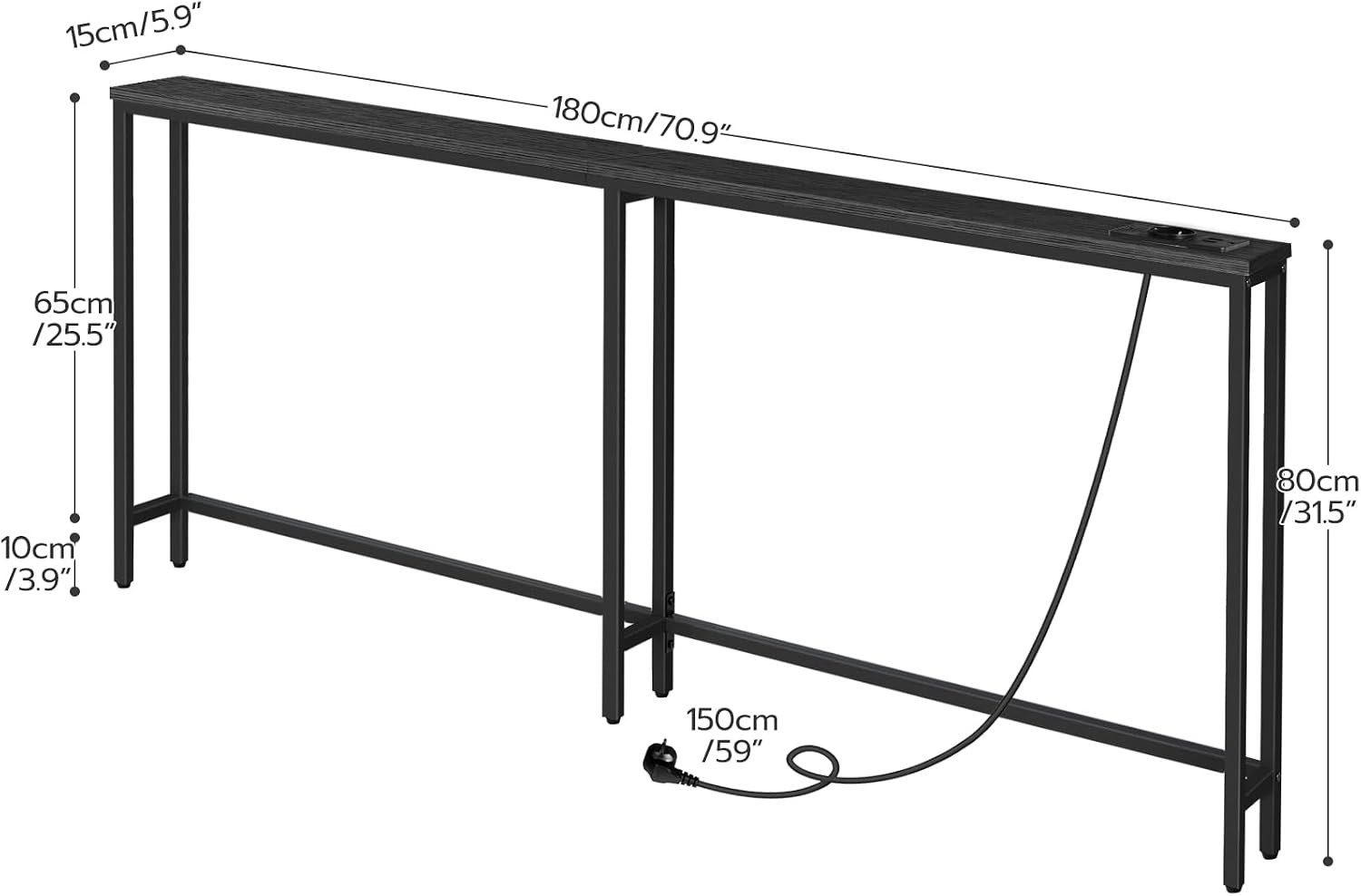 Hoobro Konsolentisch Sofatisch180 cm schmal mit Steckdose & 2 USB-Anschlüssen – Bild 3 von 5