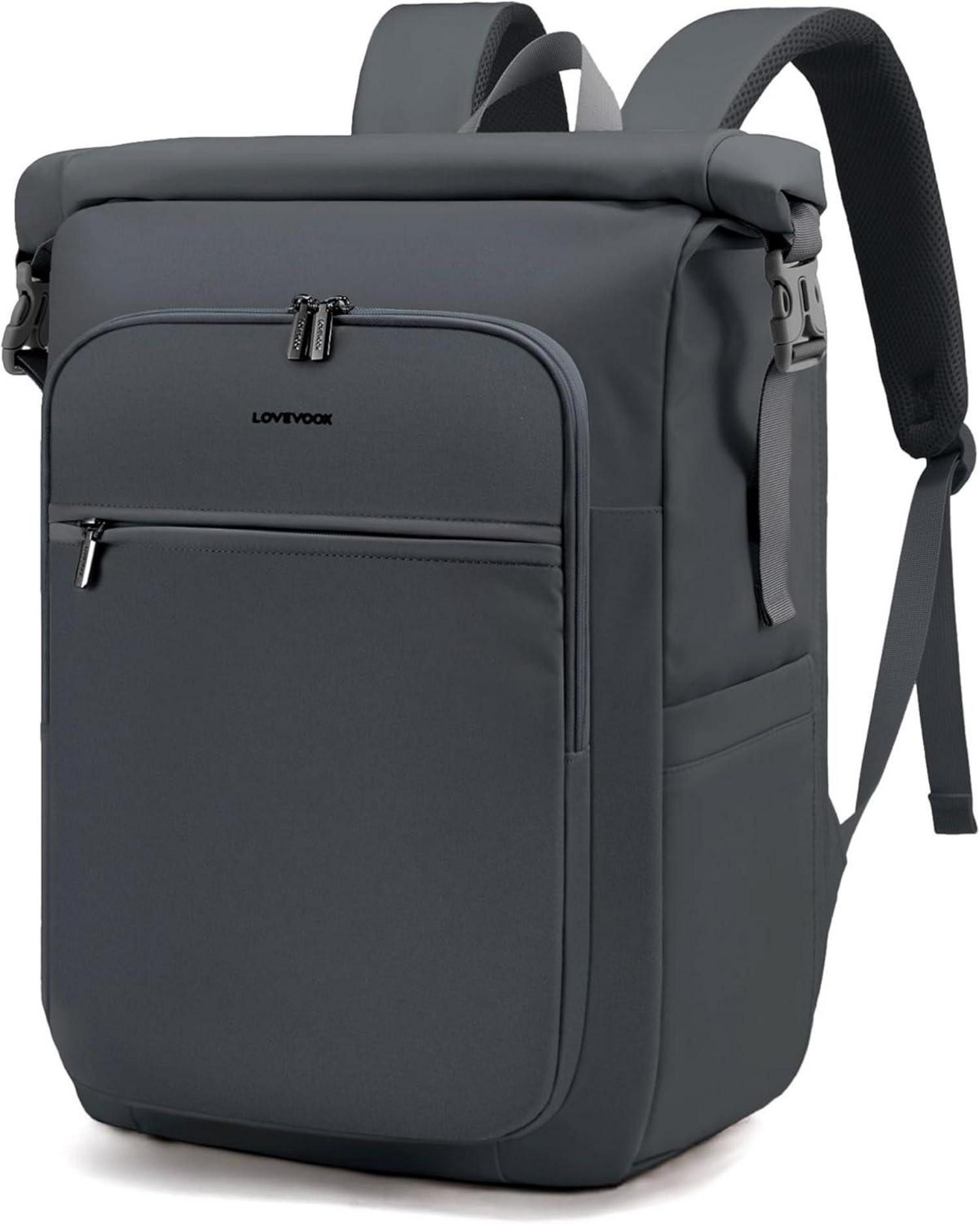 Laptoprucksack Rolltop Rucksack Damen Herren Wasserdicht 17 Zoll Laptop Backpack Grau