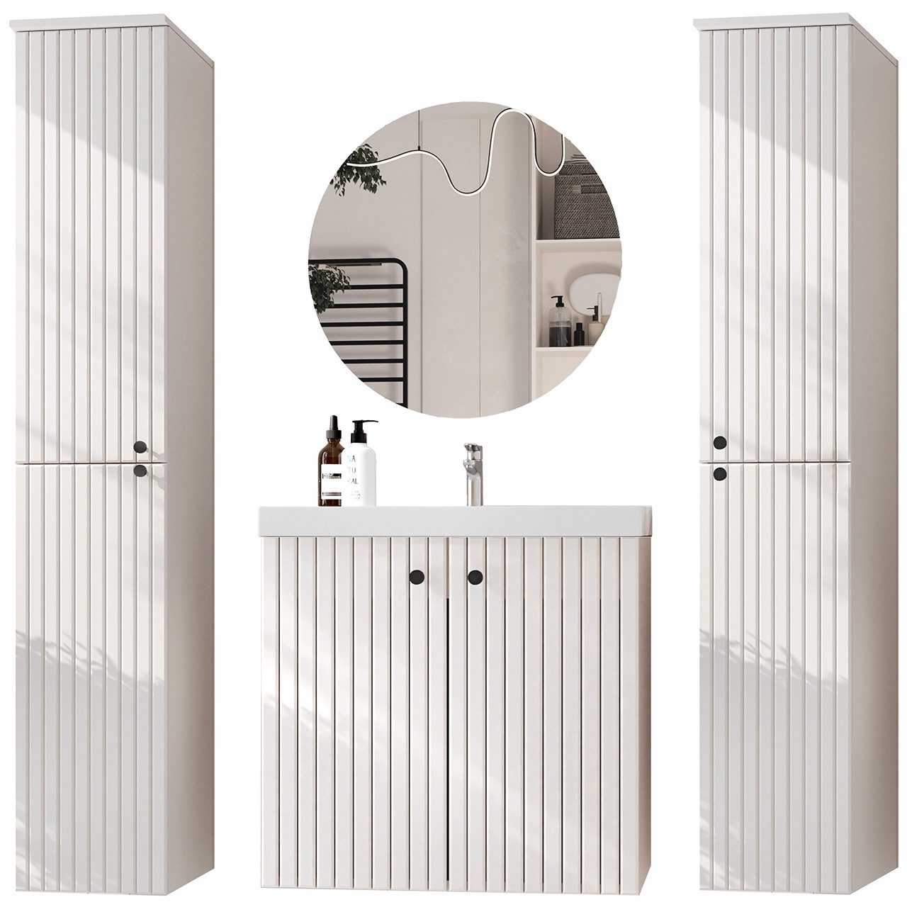 MOEBLINE Badezimmer-Set Badmöbel Set ASTRO LONG weiß