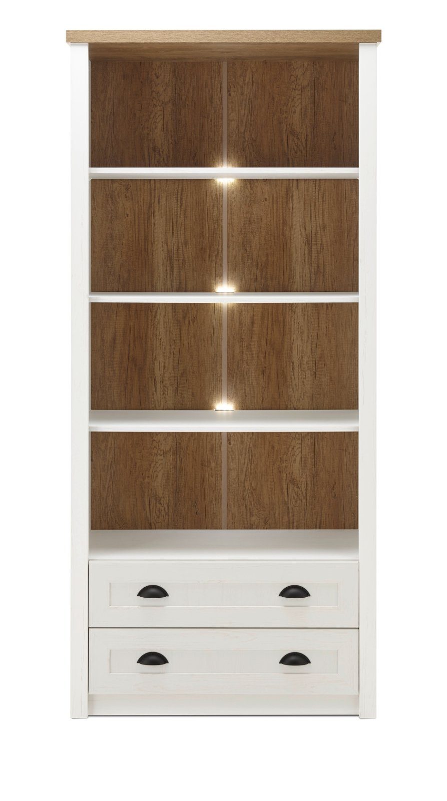 Furn.Design Stauraumregal Seyne, Regalschrank in Pinie weiß mit Eiche hell, Landhausstil, mit Schubladen