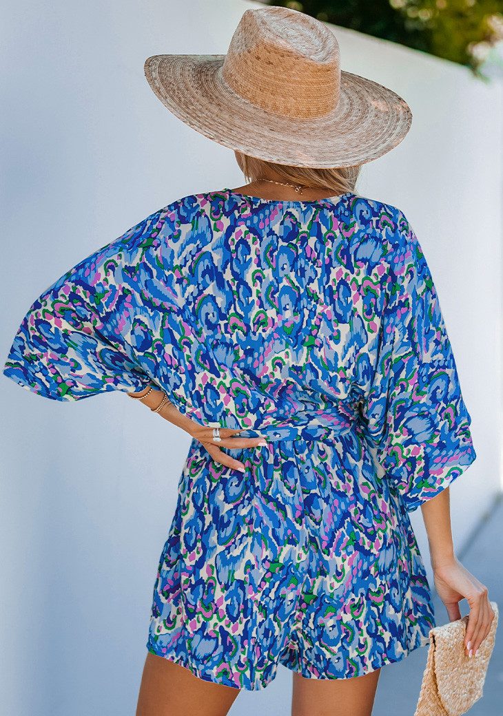 Cupshe Strampler Halbarm Weites Bein Mini Einteiler mit Bindegürtel