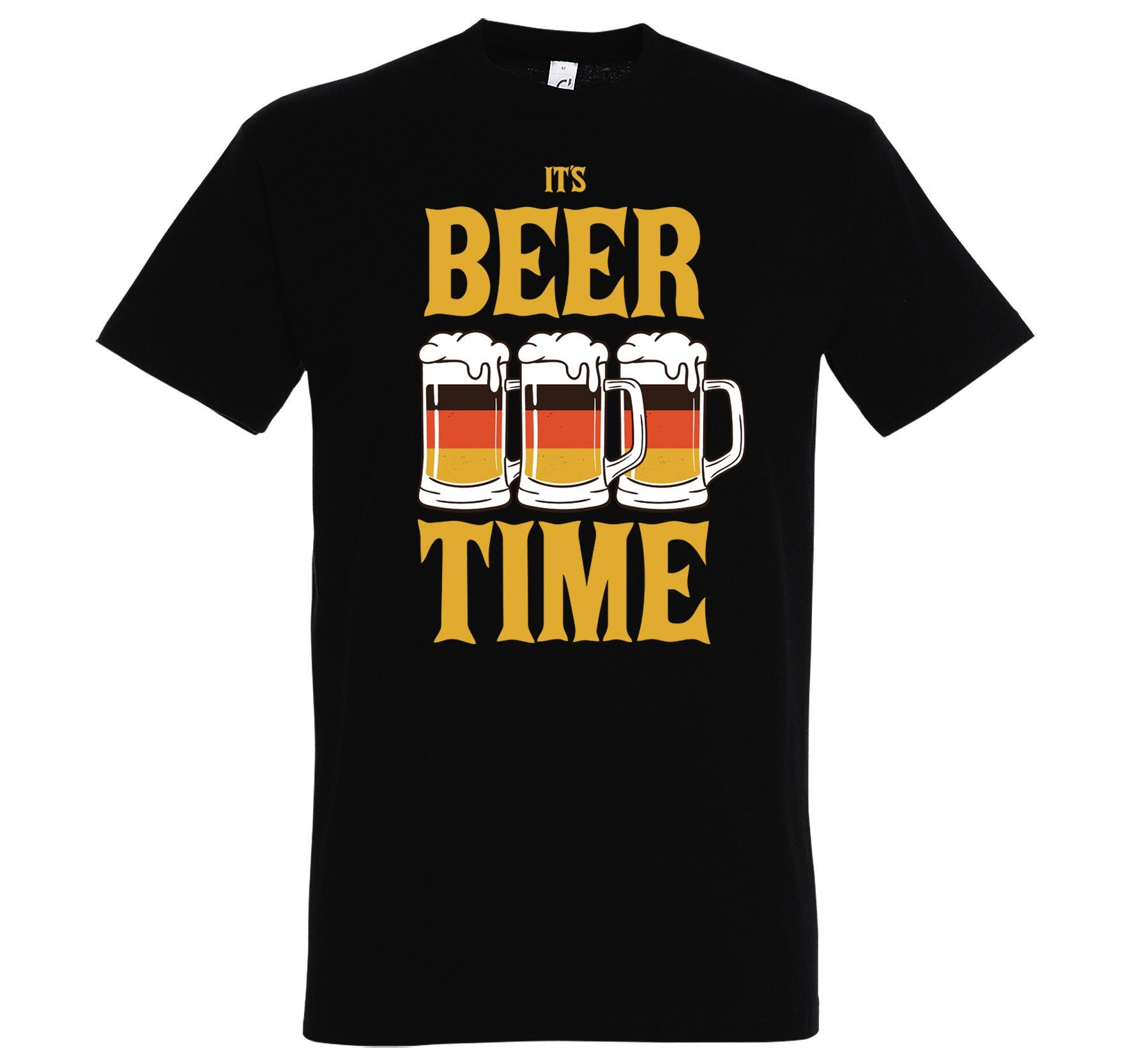 T-Shirt TIME mit Youth Schwarz T-Shirt Designz Trendigem IT'S Frontdruck BEER Herren