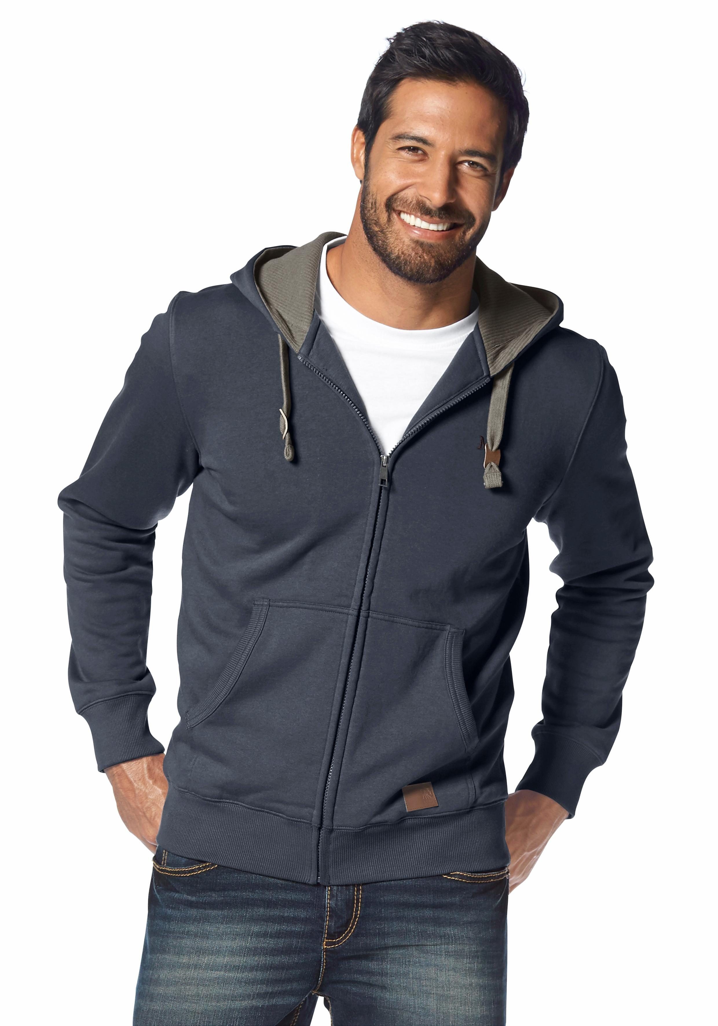 Man's World Kapuzensweatjacke mit kontrastfarbigem Innenfutter günstig online kaufen