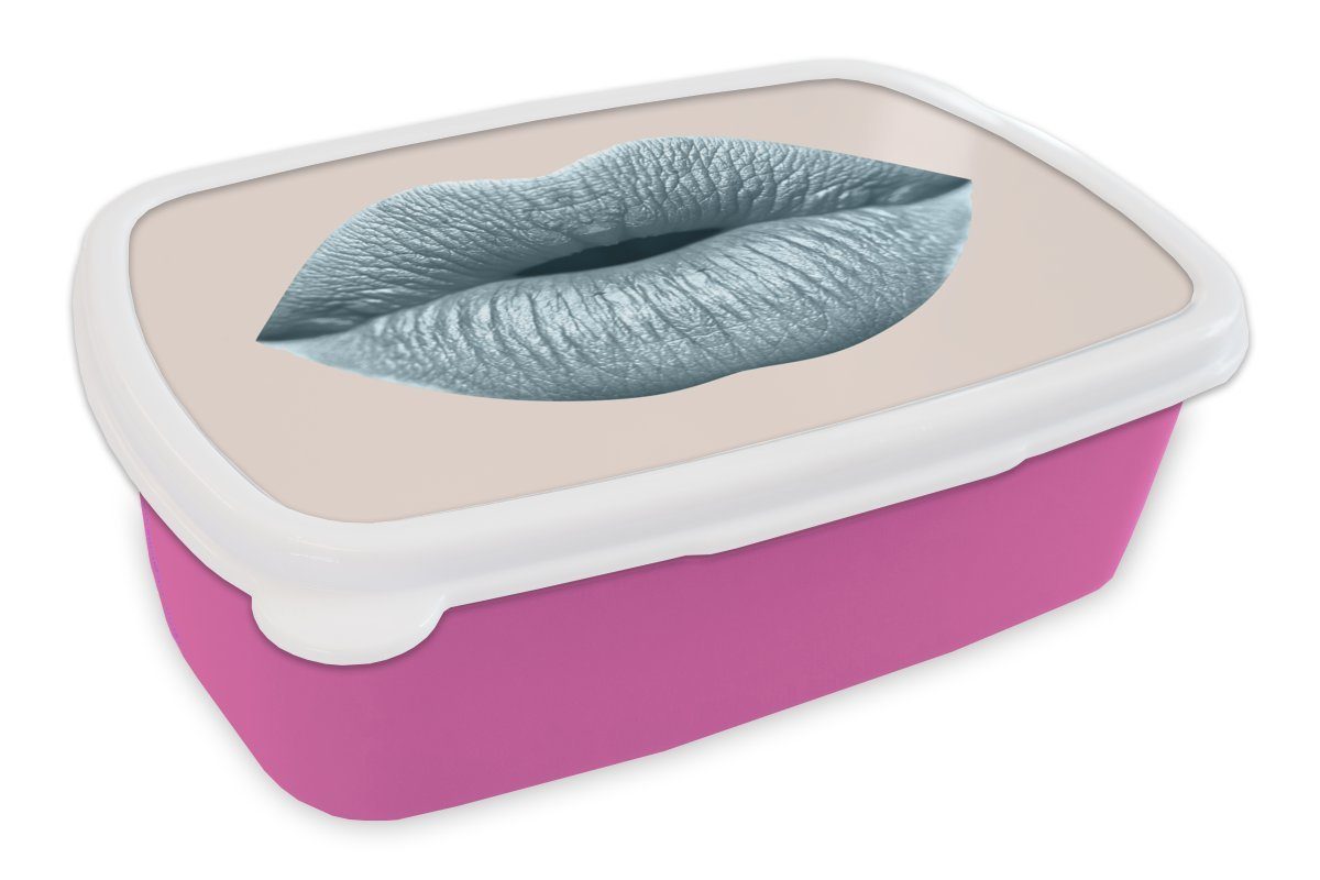 Kunststoff, rosa Grau, Lippen Pastell Brotbox Brotdose Kunststoff - Kinder, Mädchen, für (2-tlg), Lunchbox MuchoWow - Snackbox, Erwachsene,