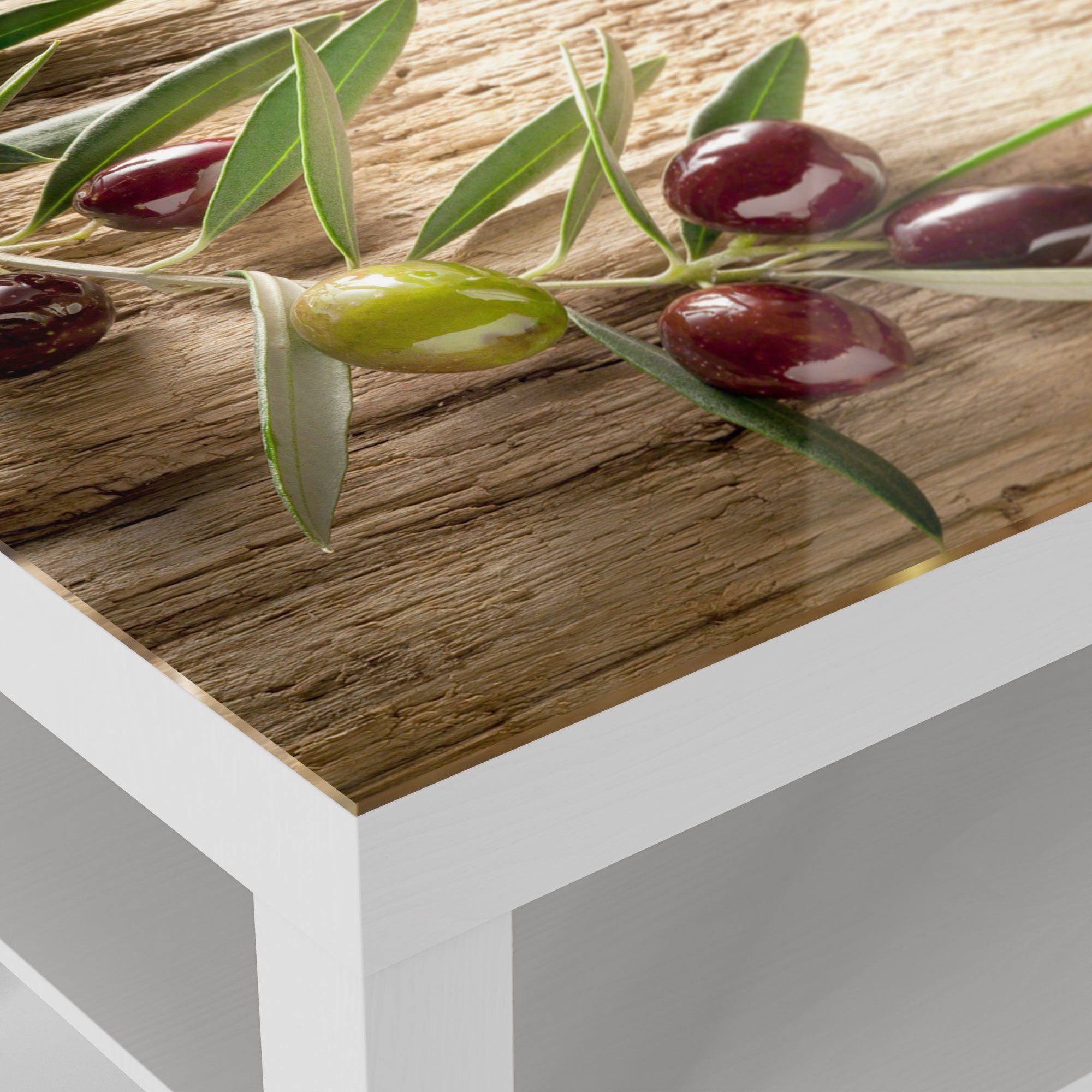 'Dekorativer Glastisch Beistelltisch Couchtisch Weiß DEQORI modern Olivenzweig', Glas
