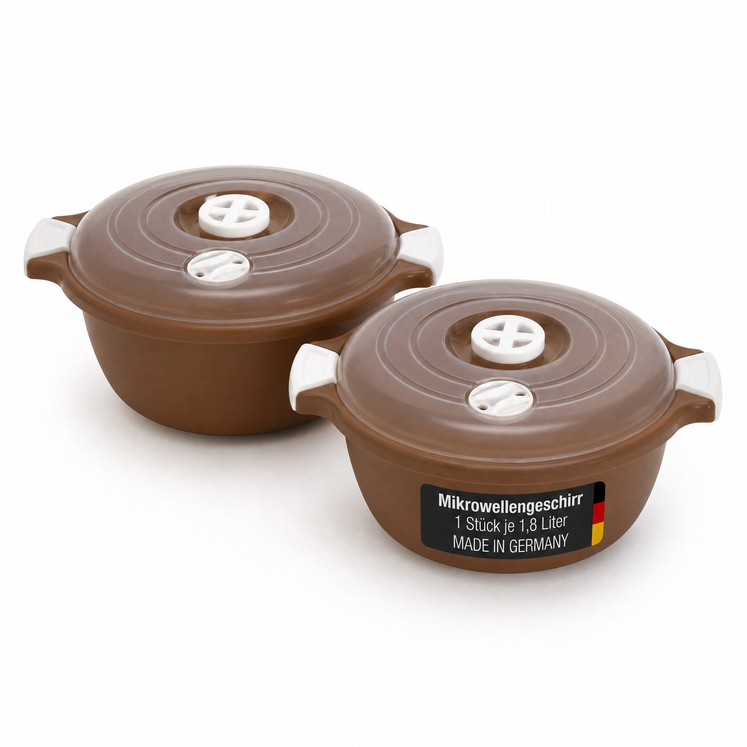 Lantelme Mikrowellenbehälter Mikrowellenschüssel Set rund Mikrowellen Picknick Schüssel, (2-tlg., 2 Stück Set Mikrowellenschüssel Volumen 1,8 Liter Volumen), mit Deckel und Dampfventil, Deutsche Herstellung