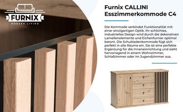 Furnix Kommode CALLINI Esszimmerkommode C4 mit 4 Schubladen und 2 Türen, Lamellenoptik, B142,1 x T40,6 x H85,4 cm