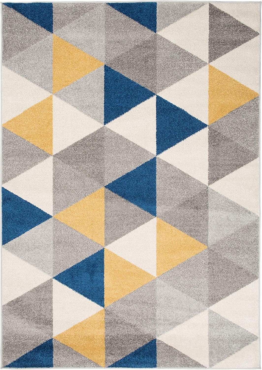 Gemustert Modern, Geometrisch, 80x150, LAZUR_Geometric, Grau-Gelb-Blau Mazovia, Teppich Kurzflor,