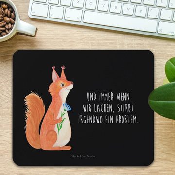 Mr. & Mrs. Panda Mauspad Eichhörnchen Blume - Schwarz - Geschenk, Mousepad, PC Zubehör, Design (1-St), Handgelenkschonend