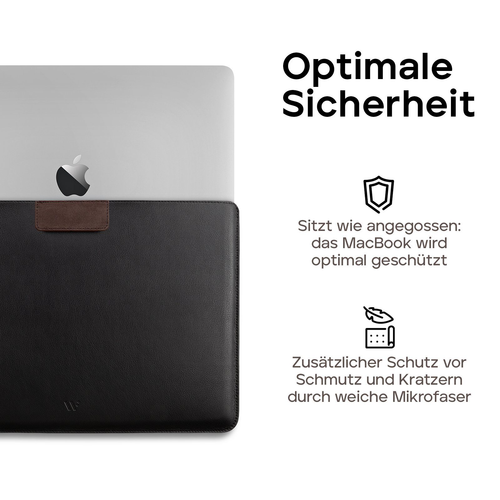 wiiuka Laptop-Hülle sliiv SNAP MacBook Pro 16“ Tasche Leder, Tasche Handgefertigt - Echt Leder, Premium Qualität