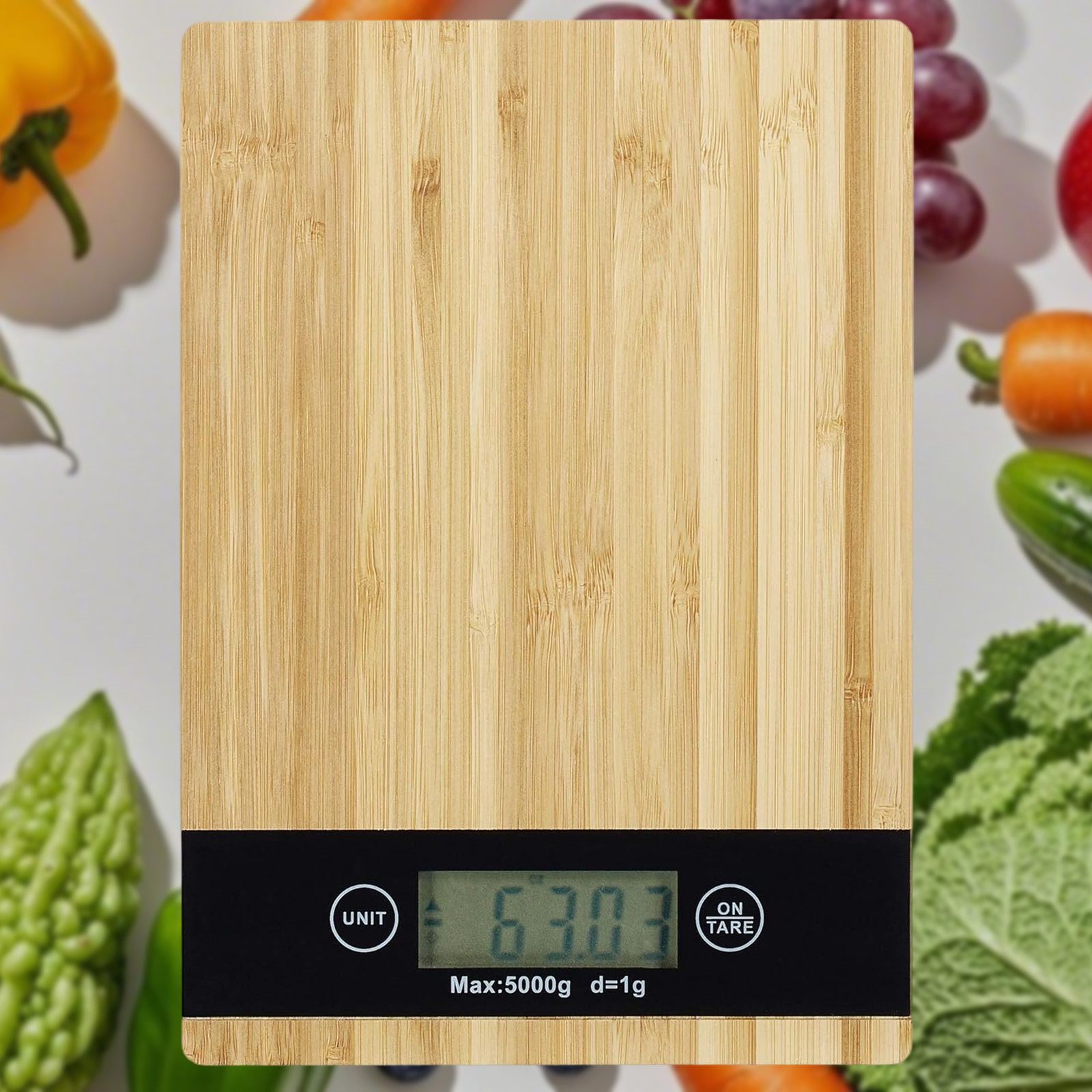 REDOM Küchenwaage Backwaage mit Bambus-Design Präzisionswaage Tara-Funktion Waage, (Backen Kochen Kaffee Waage Tara-Funktion LCD-Display 2 Batterien, 1-tlg., Digitale Küchenwaage bis 5 kg mit Sensorberührung), 16x23cm automatisches Abschalten hygienische Bambus-Oberfläche