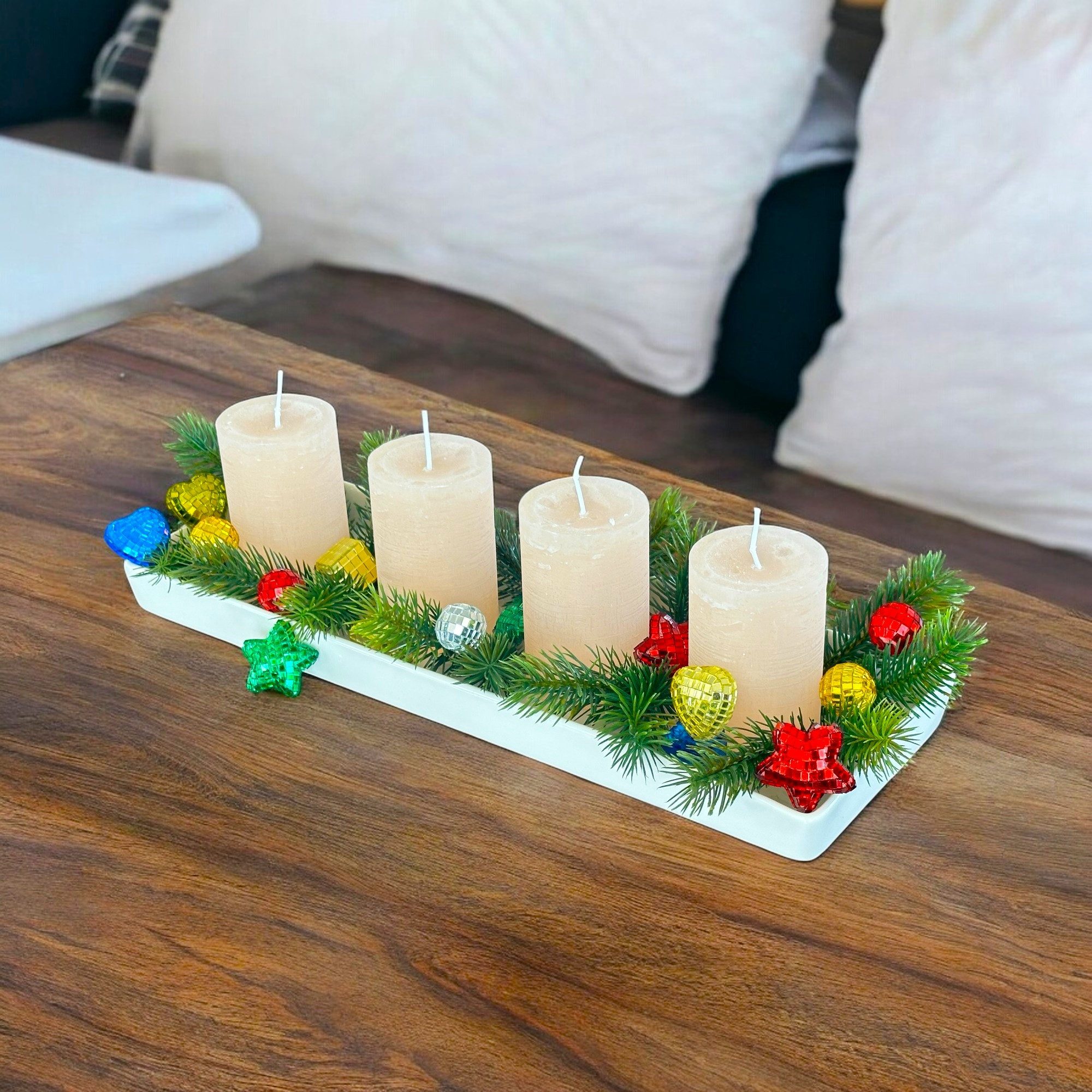 Sandra Rich Getränkeuntersetzer Porzellan-Platte 39x13cm, Kerzenteller, Dekotablett. Creme-Weiß