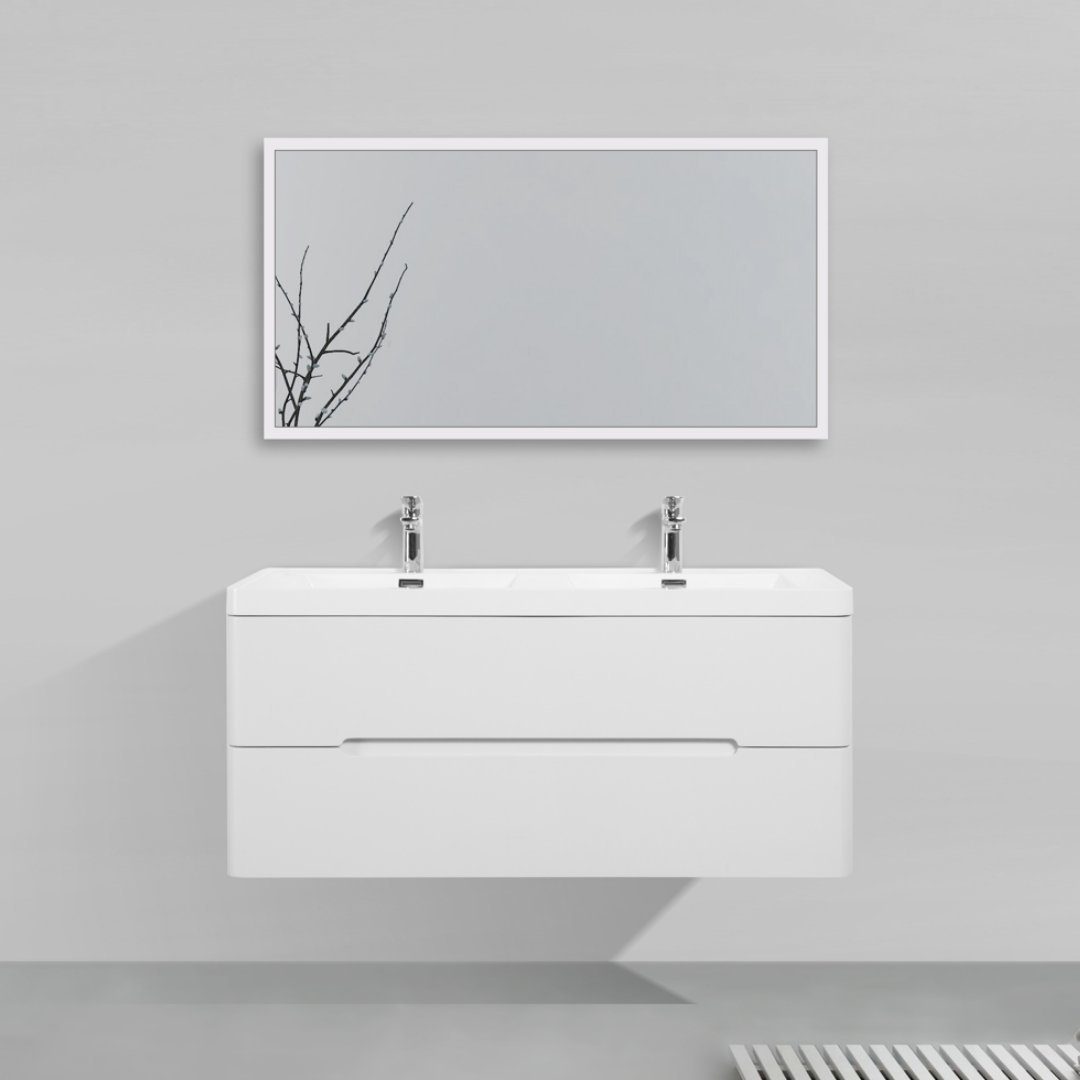 WISHDOR Badmöbel-Set Badezimmermöbelset 60/120 cm Satinweißes, 2 Schubladen, (mit Doppelwaschbecken,B120/T48/H50 cm, mit Unterschrank Unterschrank vormontiert) Weiß Stil 1