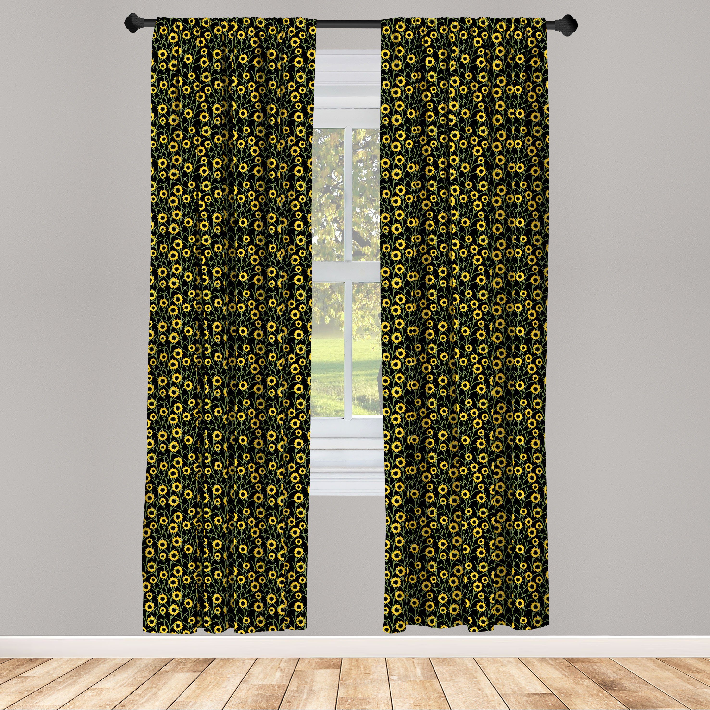 Gardine Vorhang für Wohnzimmer Schlafzimmer Dekor, Abakuhaus, Microfaser, Sommer Blühende Sonnenblumen Garten | Fertiggardinen