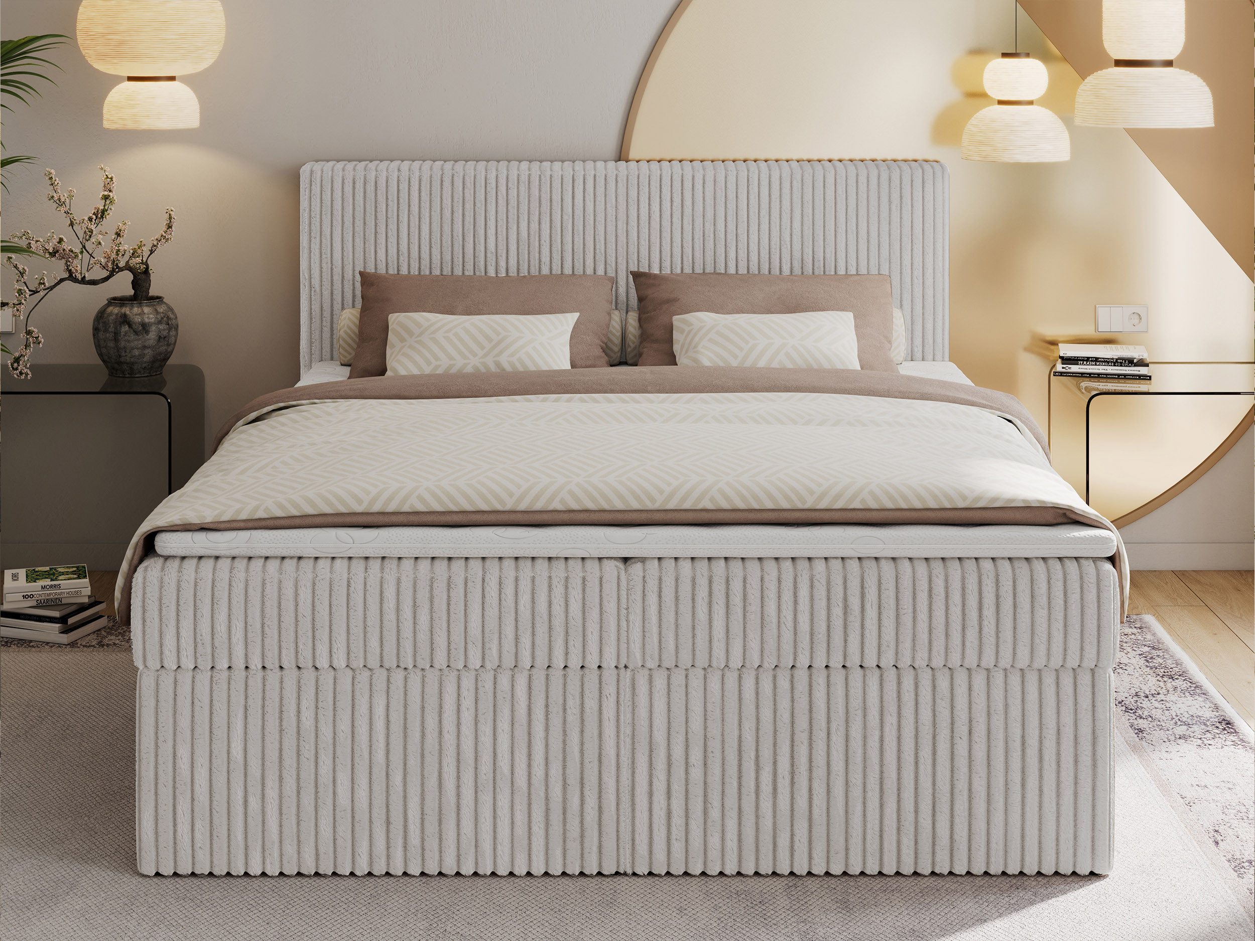 MKS MÖBEL Boxspringbett TILIANO (Packung, Set, Gepolstertes Kopfteil, Topper T25, Polsterbett, T30-Schaum), Doppelbett, Multipocket-Matratzen, Zwei Bettkästen, Cord Bett