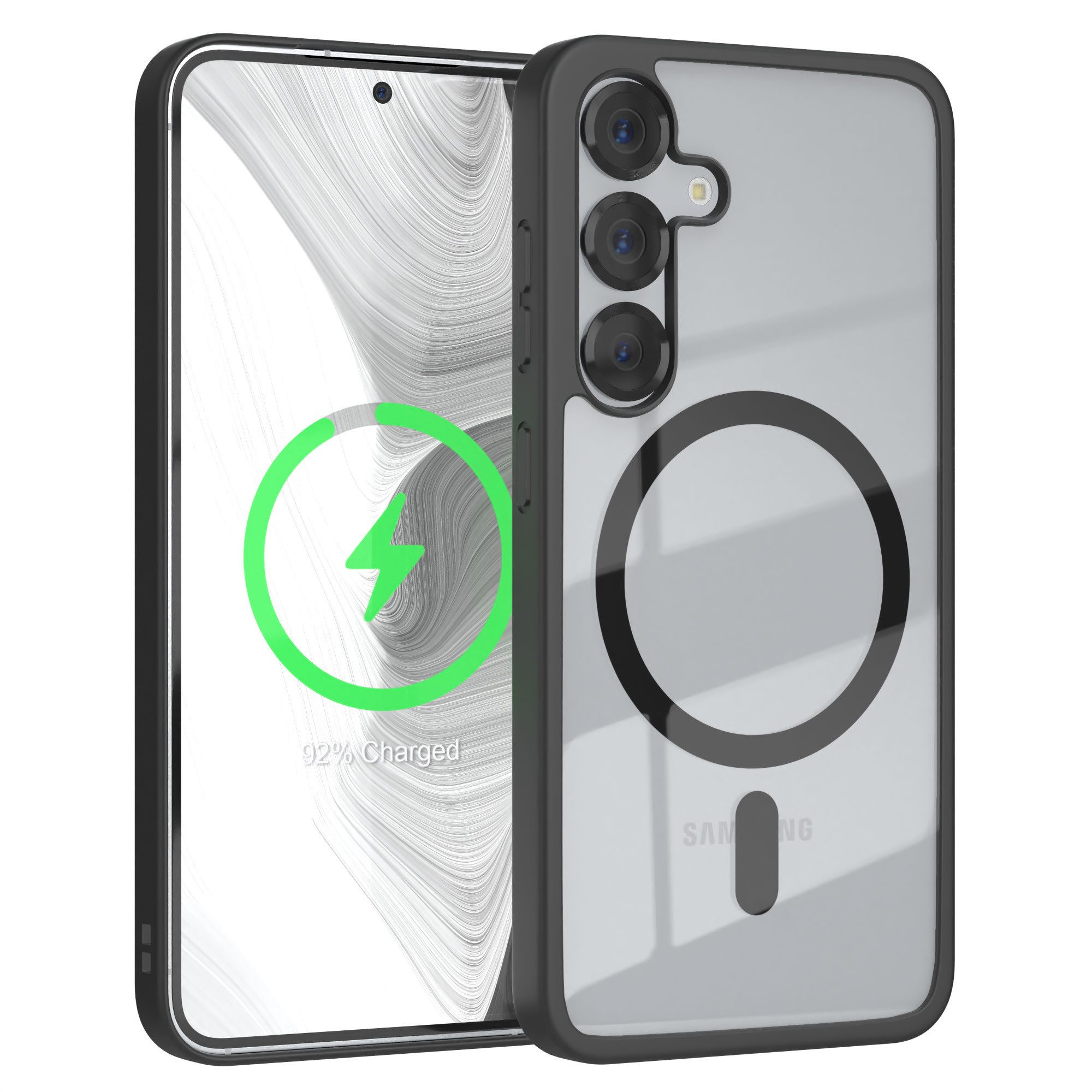 EAZY CASE Handyhülle Transparente Hülle mit MagSafe Samsung Galaxy S25 6,2 Zoll, Qi Charging kompatibel, Silicon Case, Slimcover Displayschutz, Schwarz