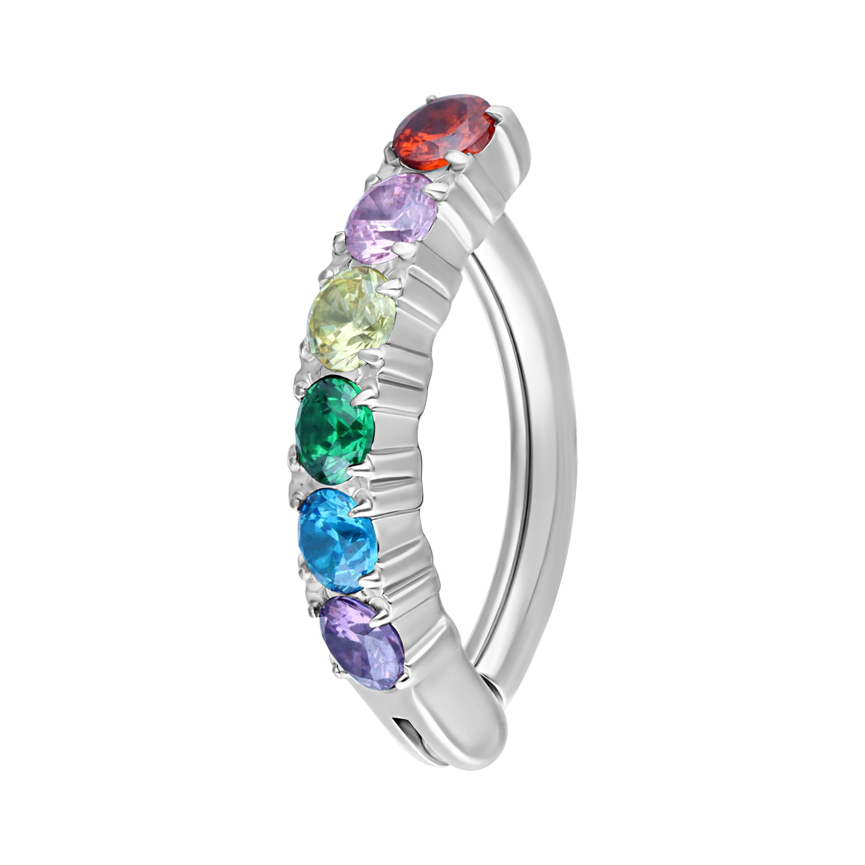 Wildcat Nasenpiercing Rainbow Crystal Belly Arch Clicker für Bauchnabel, 1 Stück, Titan Grad 23 - wasserfest, hautverträglich, Silber-Regenbogen