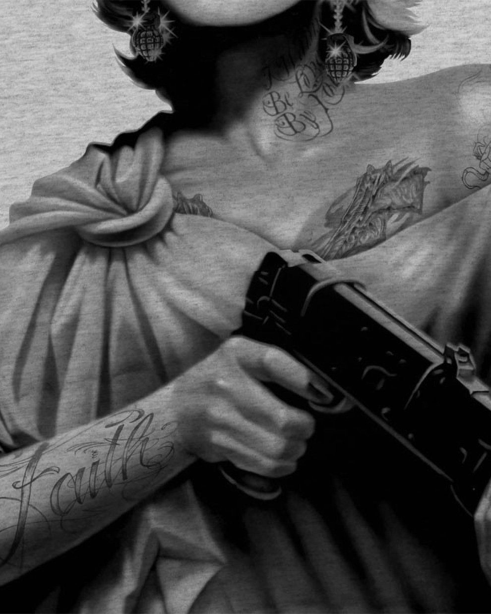 Monroe grau Marilyn T-Shirt Print-Shirt freiheitsstatue tattoo meliert rock style3 shotgun biker Herren usa punk
