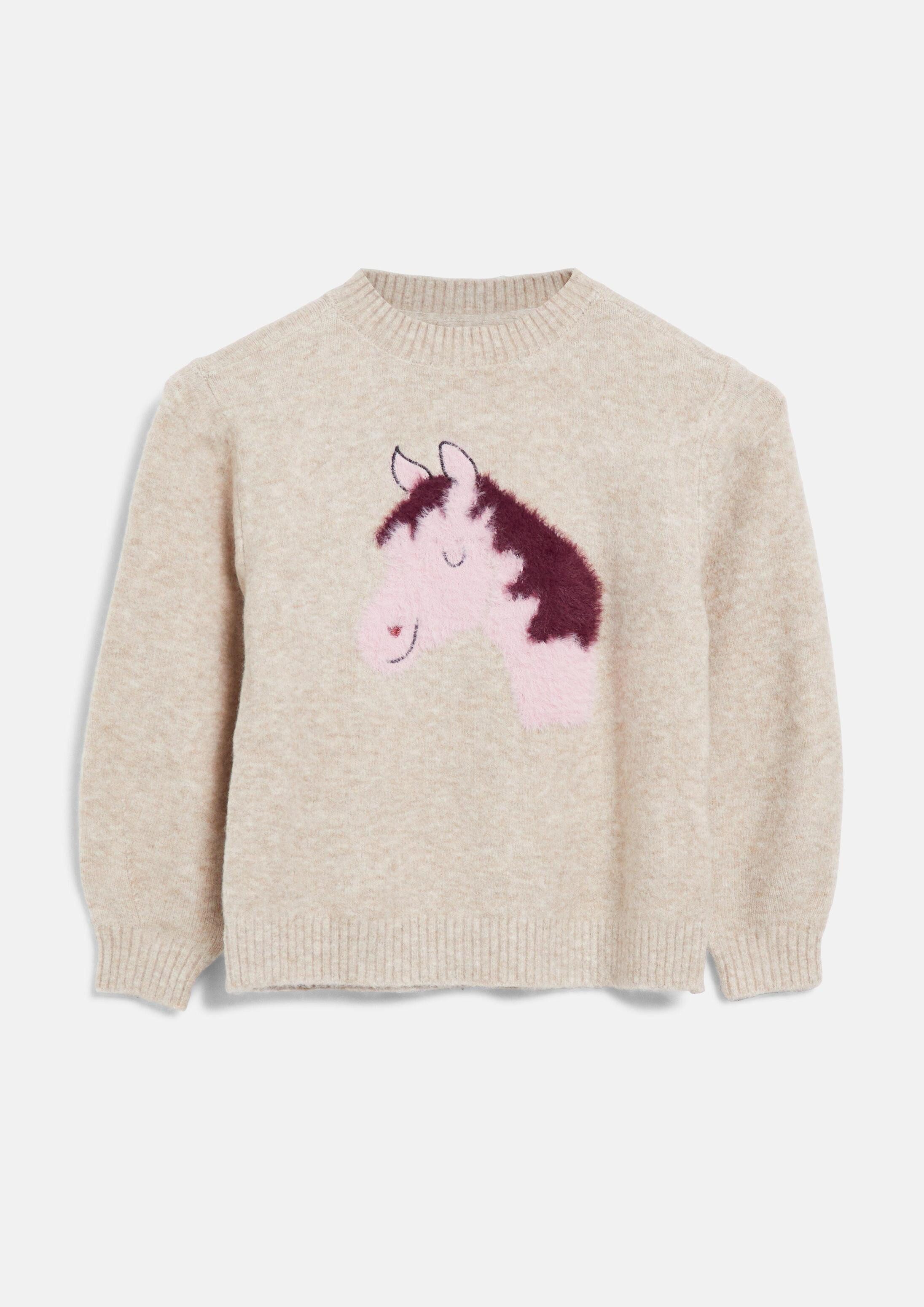 s.Oliver Longpullover Strickpullover Weicher Strickpullover mit Pferde-Motiv