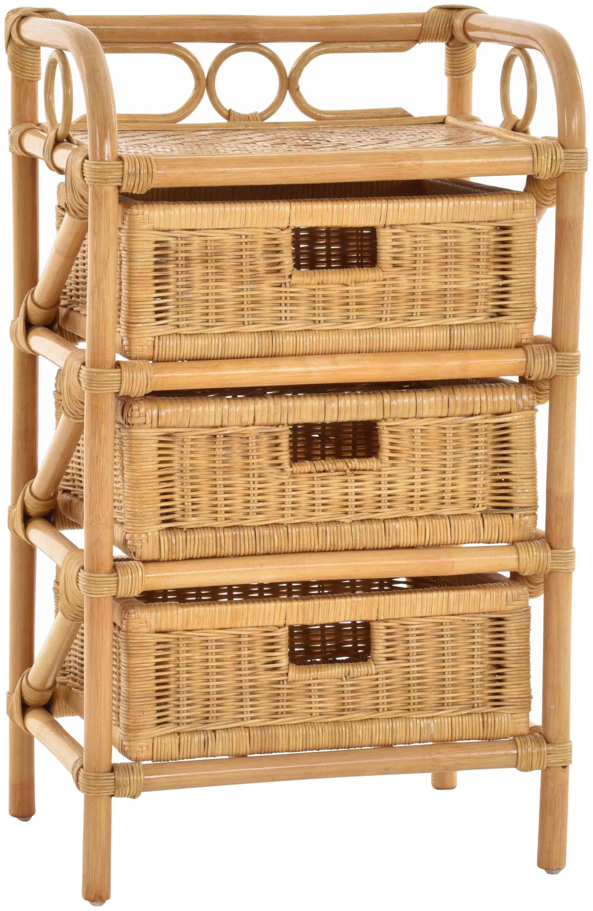 Krines Home Badregal Rattan Standregal Kommode Rattan Korb Regal Badregal mit 3 Schubladen, Handgearbeitet