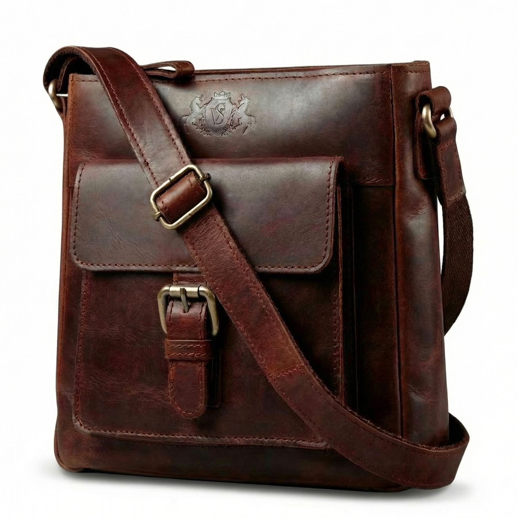 SID & VAIN Umhängetasche YALE Umhängetasche Cross-Body Bag echt Leder, Ledertasche Schultertasche Herren Damen Messenger Bag braun