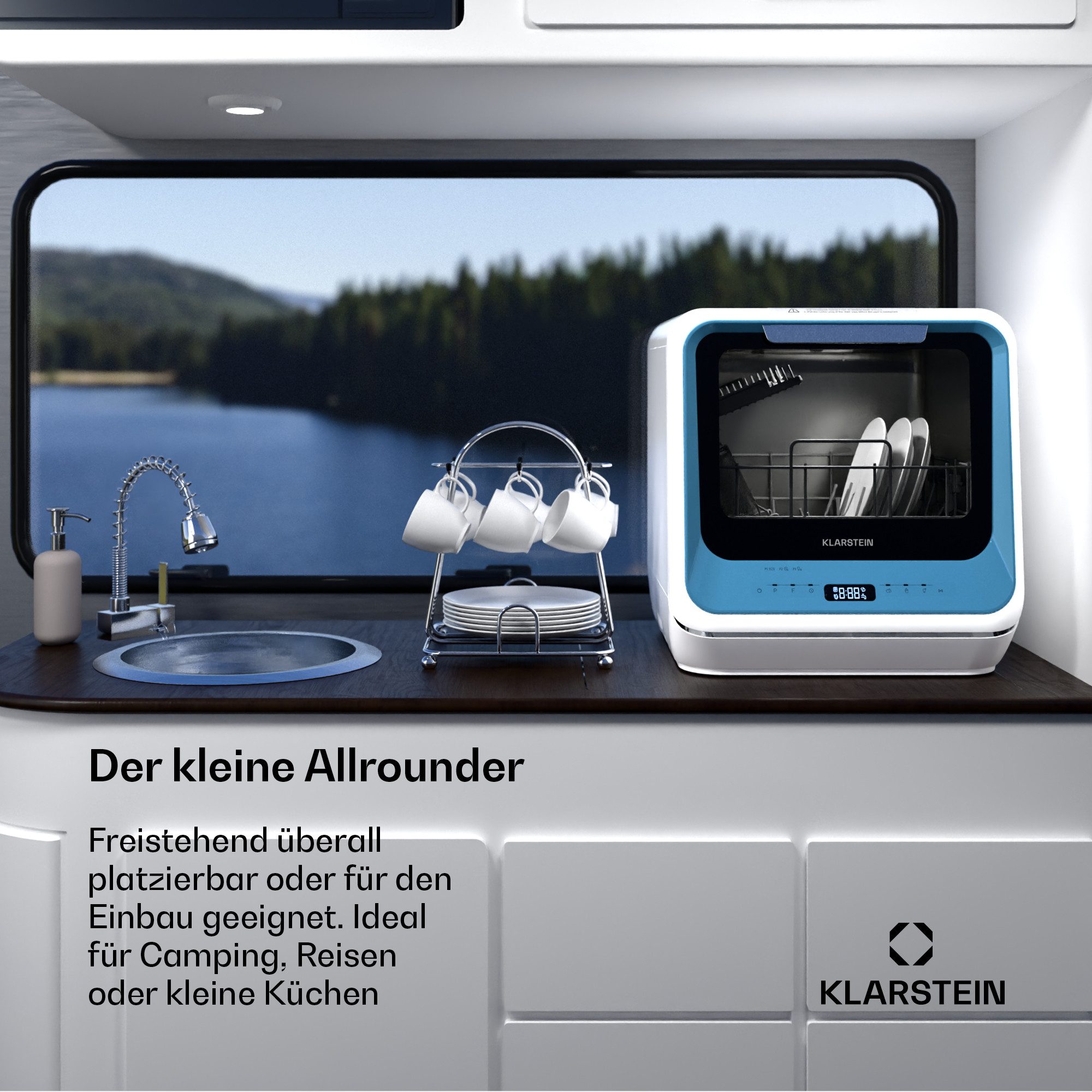 Klarstein Standgeschirrspüler 10047349, 5 l, Mini Spühlmaschine freistehend einbau Aqua Stop Camping Tragbar ECO