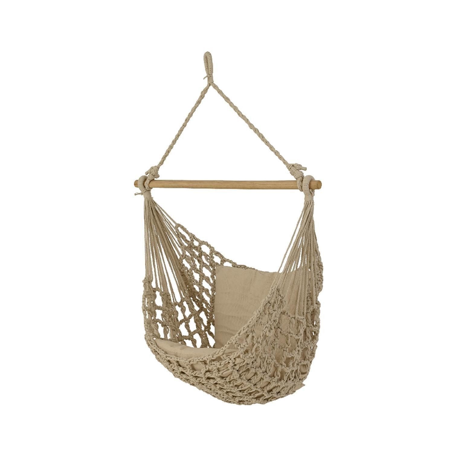 Kaemingk Hängesessel BRIE, Beige, Baumwolle, Polyester, Holzleiste, B 90 x H 125 x T 50 cm