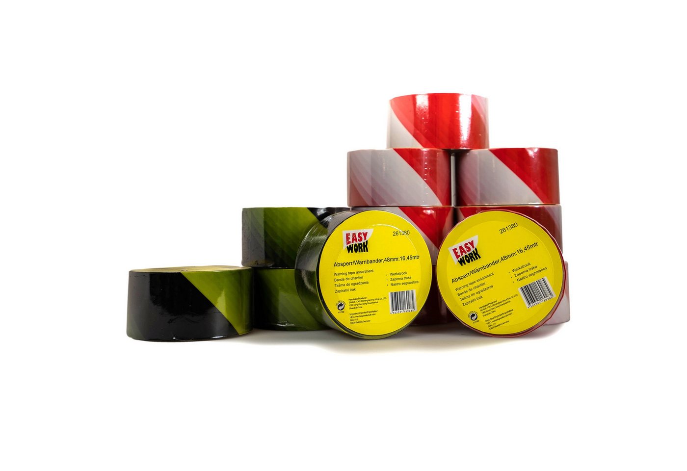 Thumbnail - HTI-Living Absperrkette Absperrbänder auf Rolle 12-teiliges Set, Kunststoff, Länge 16 m (Set 12-St. 4 x Gelb-schwarz, 8 ...