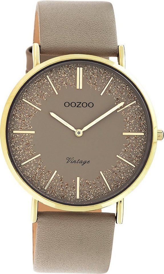 OOZOO Quarzuhr Oozoo Damen Armbanduhr Vintage Series, Damenuhr rund, groß  (ca. 40mm) Lederarmband, Fashion-Style