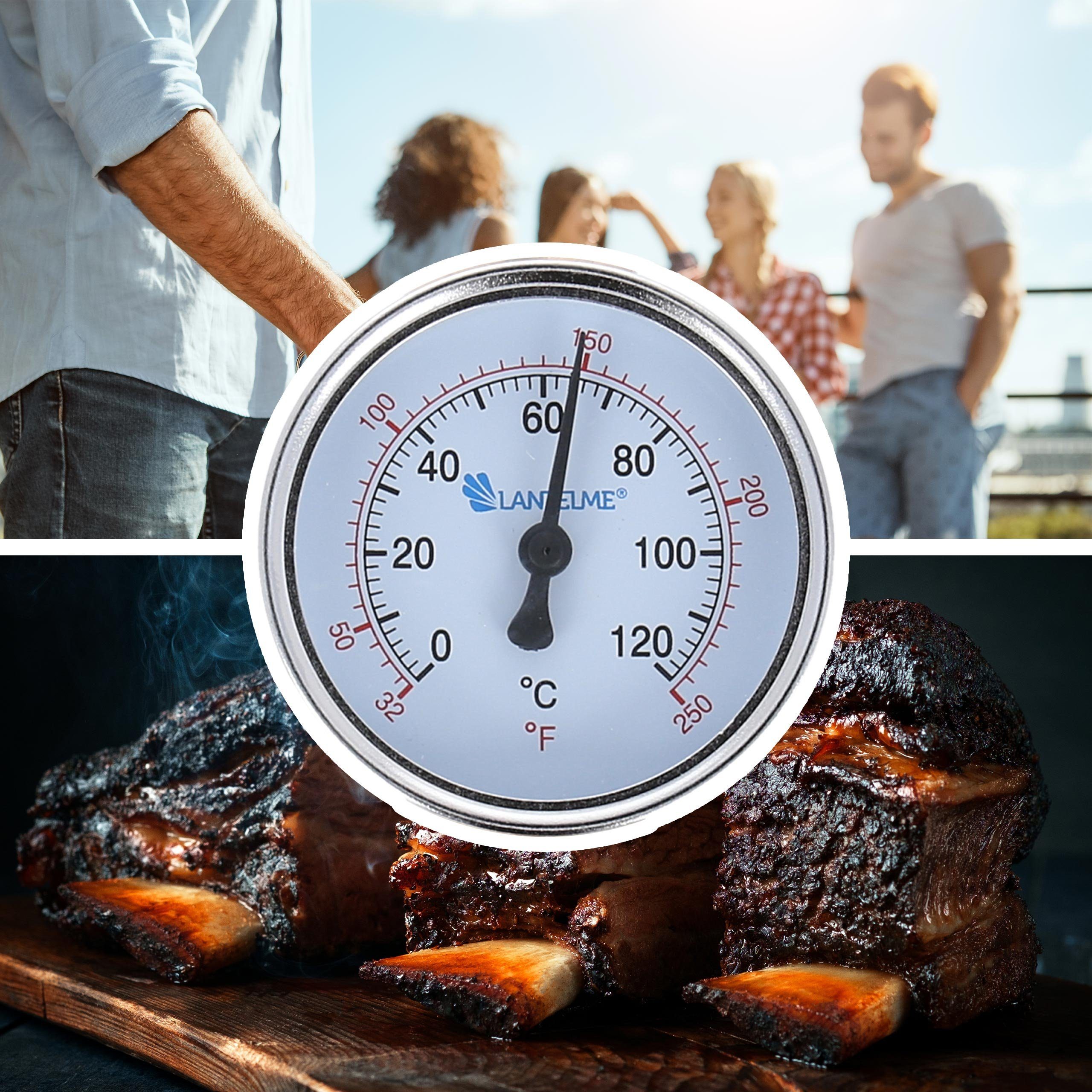 Lantelme Grillthermometer 120°C Räucher Thermometer für Smoker Räucherofen Räuchertonne, Mit Messinghülse, Gewindeanschluß 1/2 Zoll, Edelstahl Thermometer für Kalt und Heißräuchern